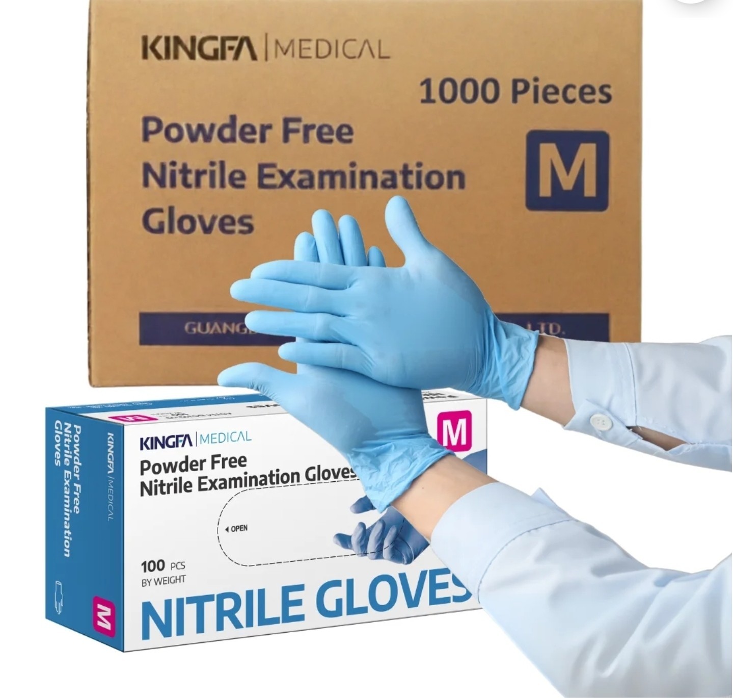 KINGFA Medical Powder Free Nitrile Examination Gloves Medium for Healthcare
