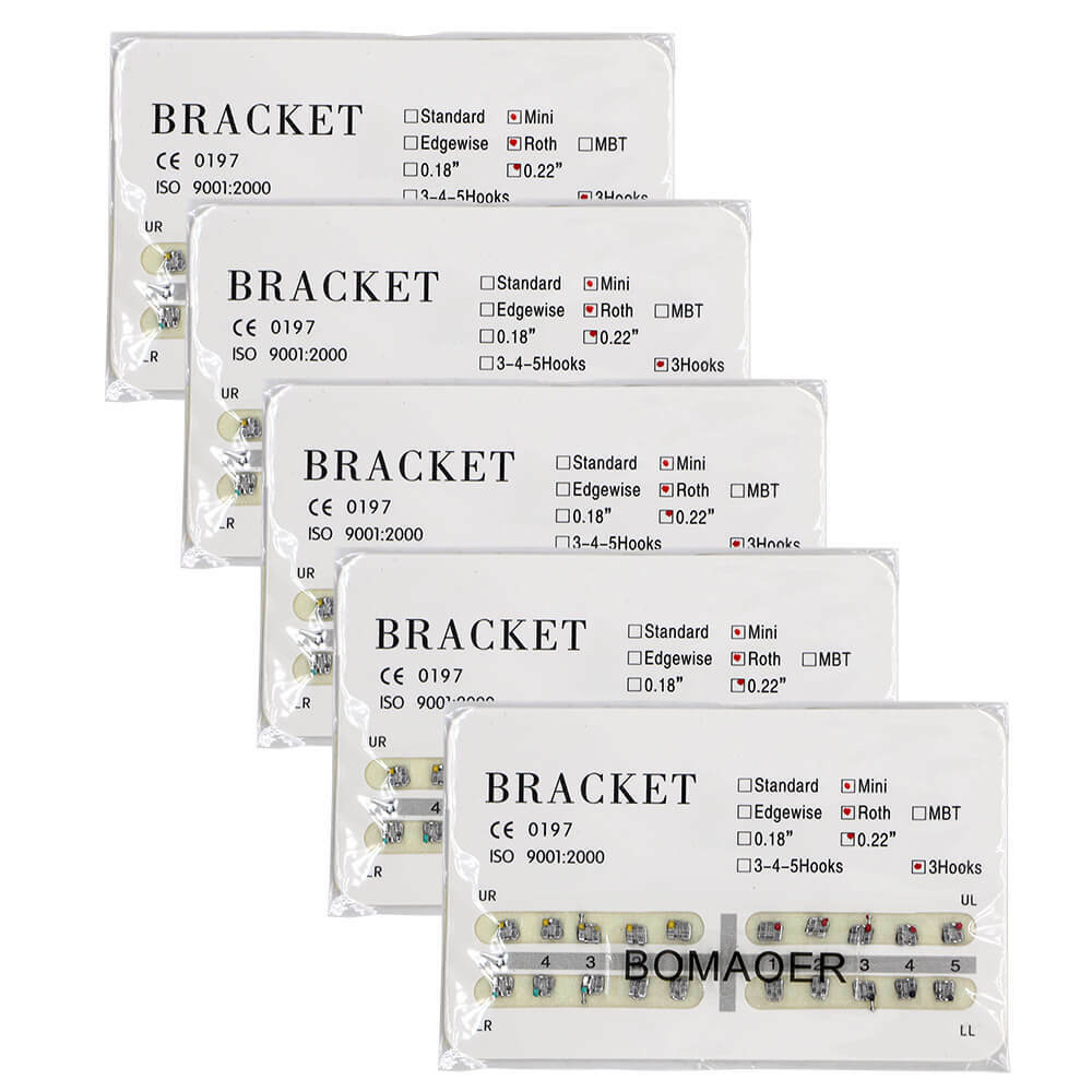 10x Dental Orthodontic Metal Brackets, Roth .022 Slot w/ 3 Hooks, 20pcs per Kit