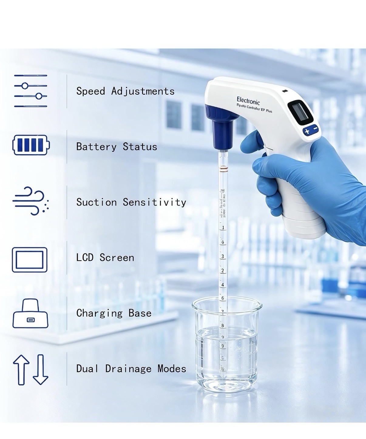 Electronic Pipette Controller 0.1-100ml Adjustable Speed Lab Liquid Transfer