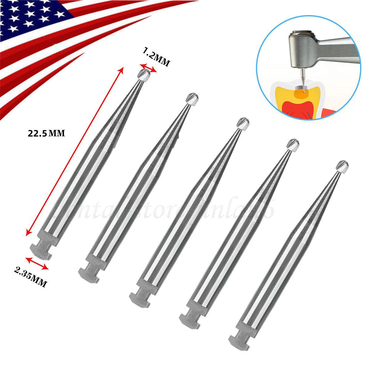 5 Pcs/Pack Dental 22.5mm Round Carbide Bur Slow Speed Latch Type RA3 Burs USA