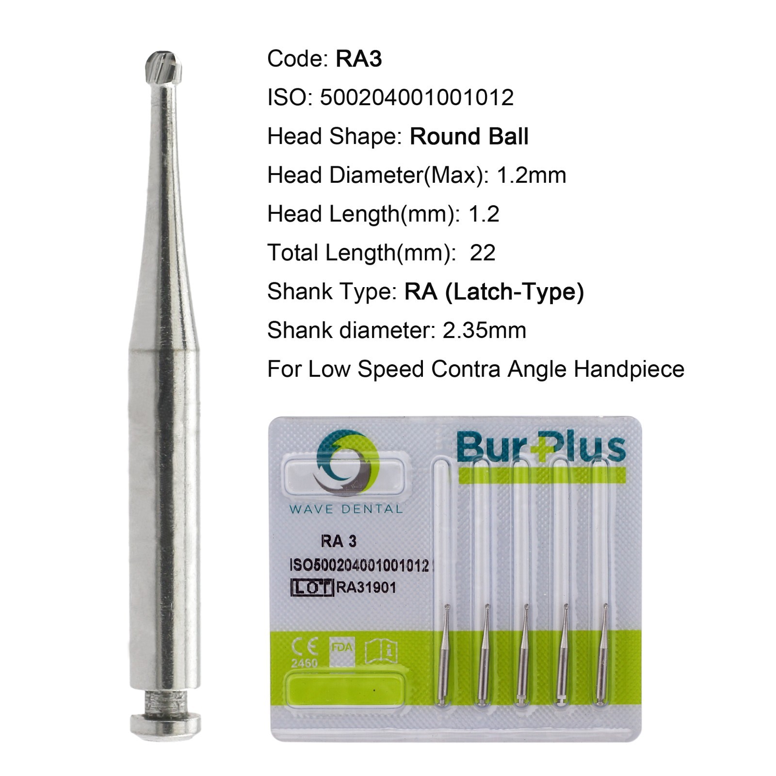 WAVE Dental Carbide Burs Latch Round Surgical 26mm RA SURG 22mm RA 4 2 5 6 8