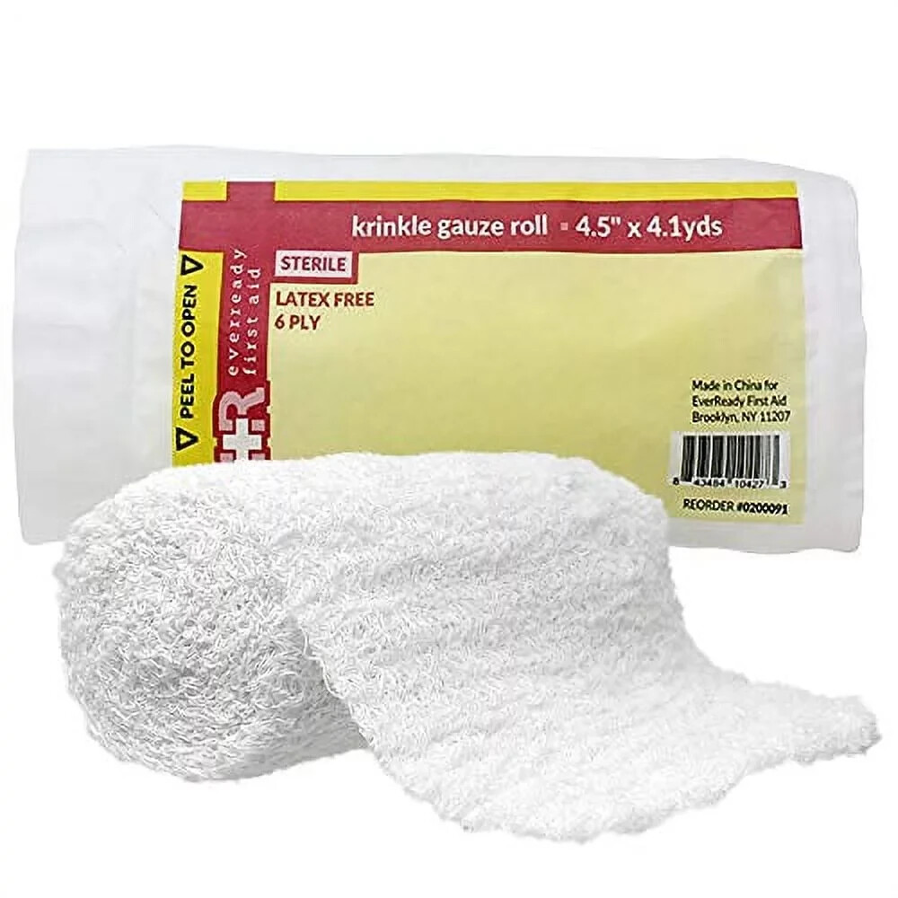 ER Everready 1st Aid Krinkle Gauze Roll 4.5” X 4.1 Yds,24 Count,Latex Free,6 Ply