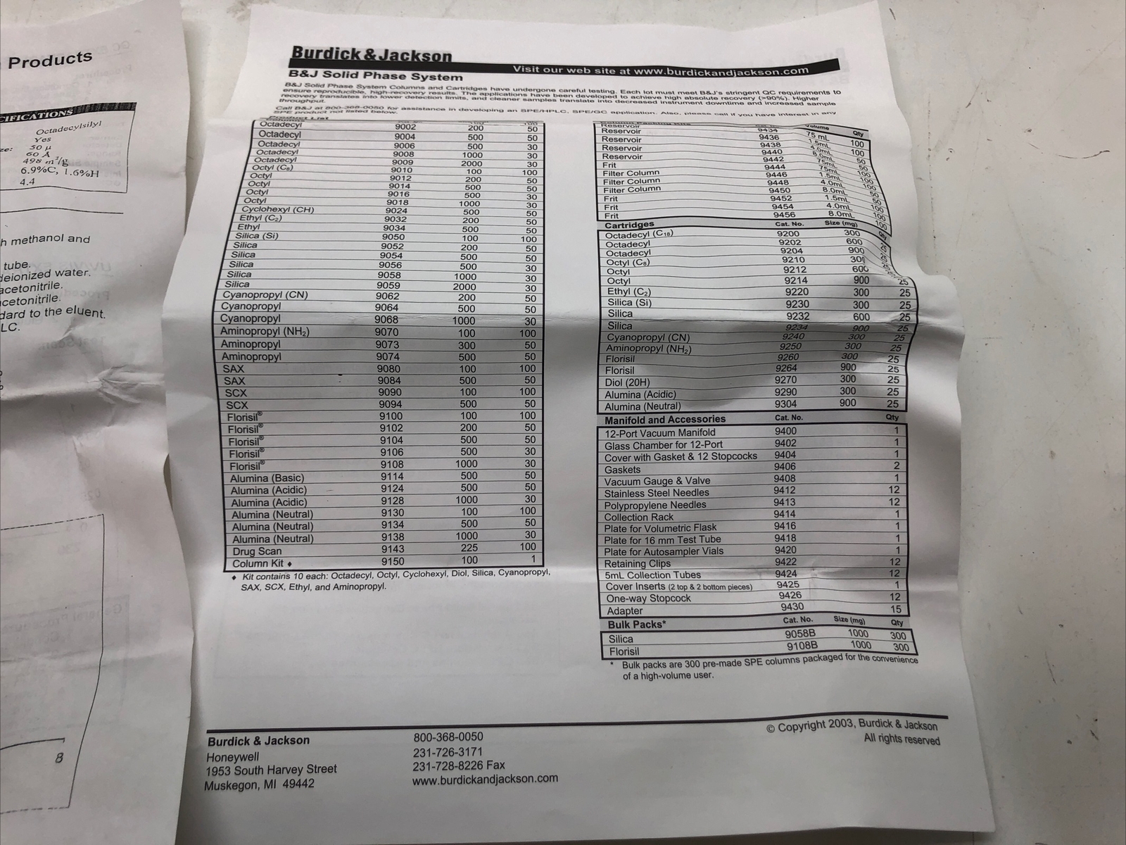 Burdick & Jackson 9008 Solid Phase System Columns 1000mg/8mL