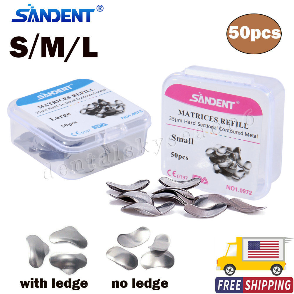 50Pcs Dental Matrices Bands Sectional Contoured Metal Matrix bands S/M/L