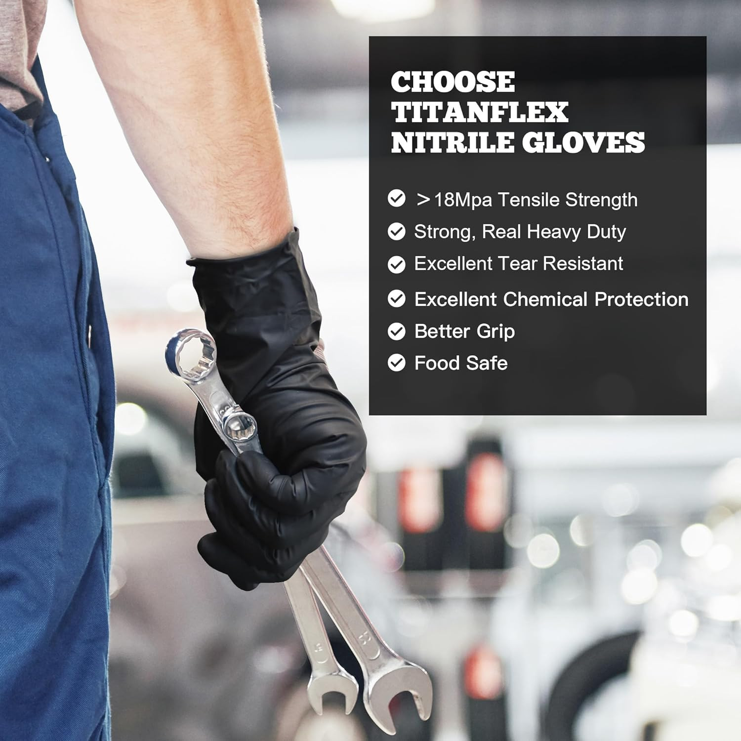 Titanflex Disposable Nitrile Exam Gloves, 6-Mil, Black, Heavy Duty, Latex Free,