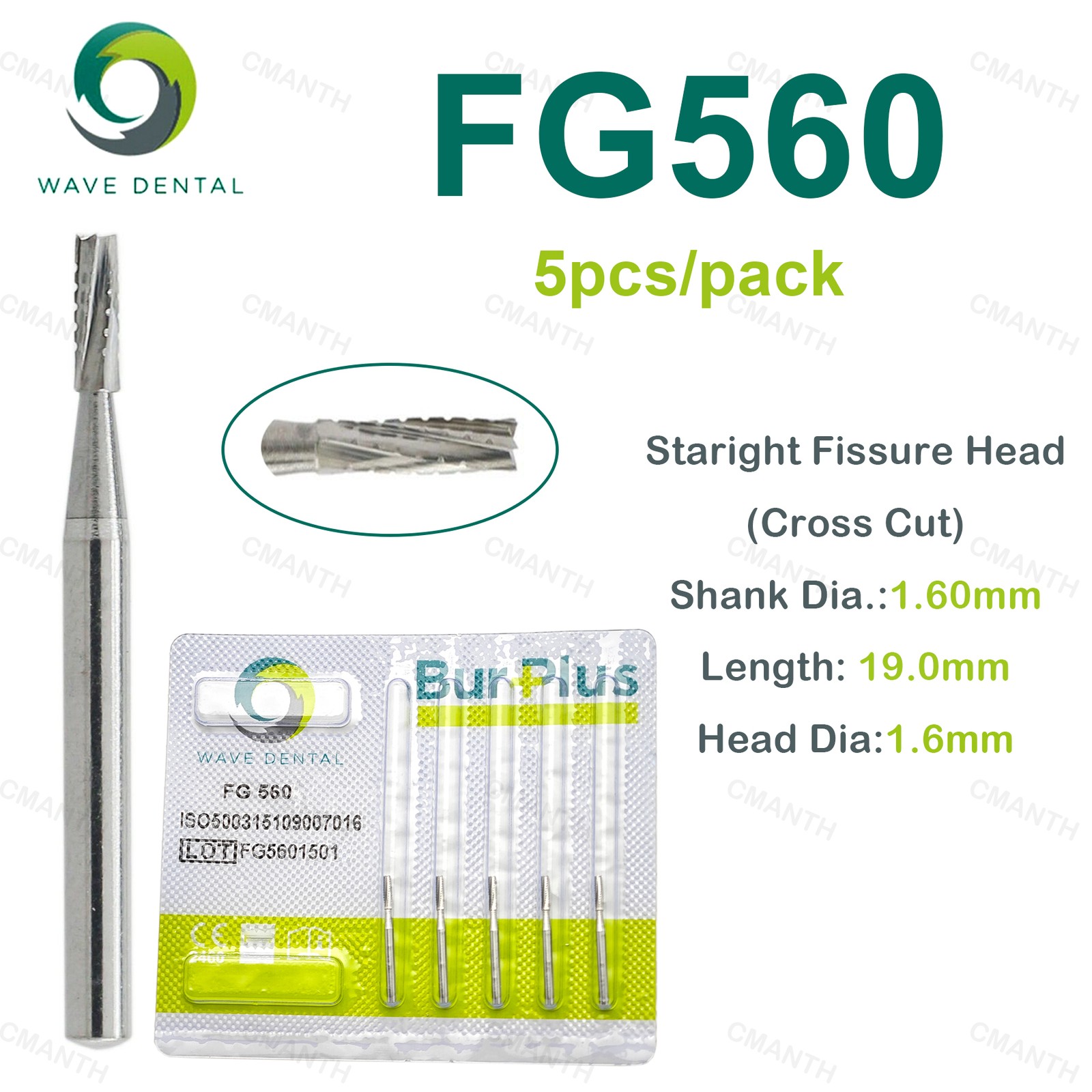 WAVE Dental Tungsten Carbide Burs FG Drills Staright Fissure Head For High Speed