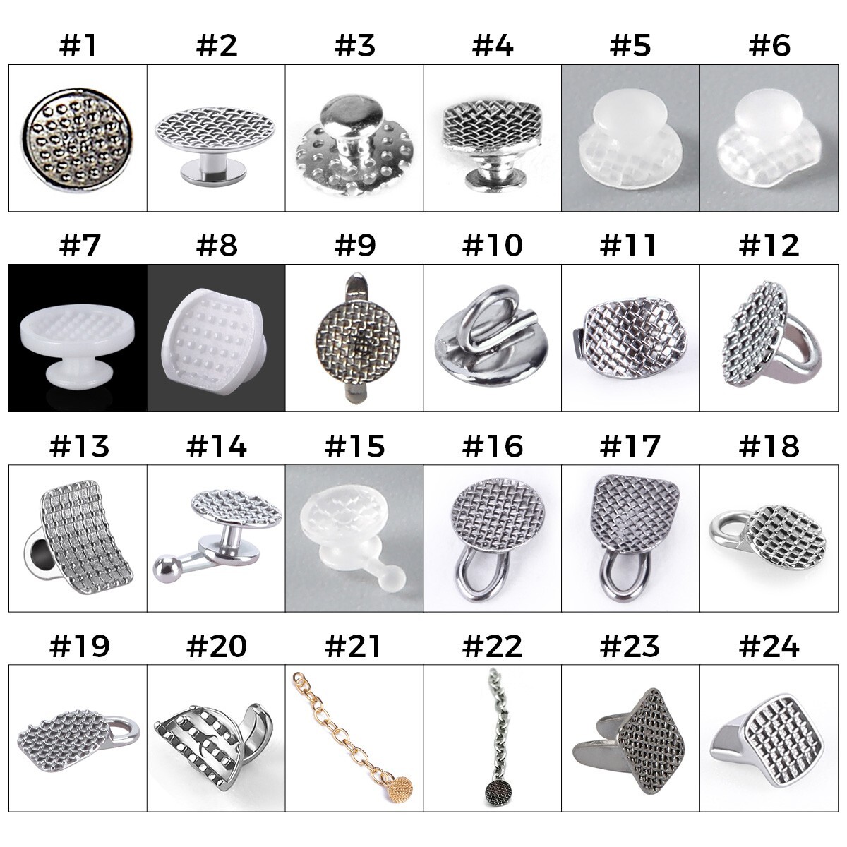 AZDENT Dental Orthodontic Lingual Buttons Bondable Round/Rectangular Mesh Base