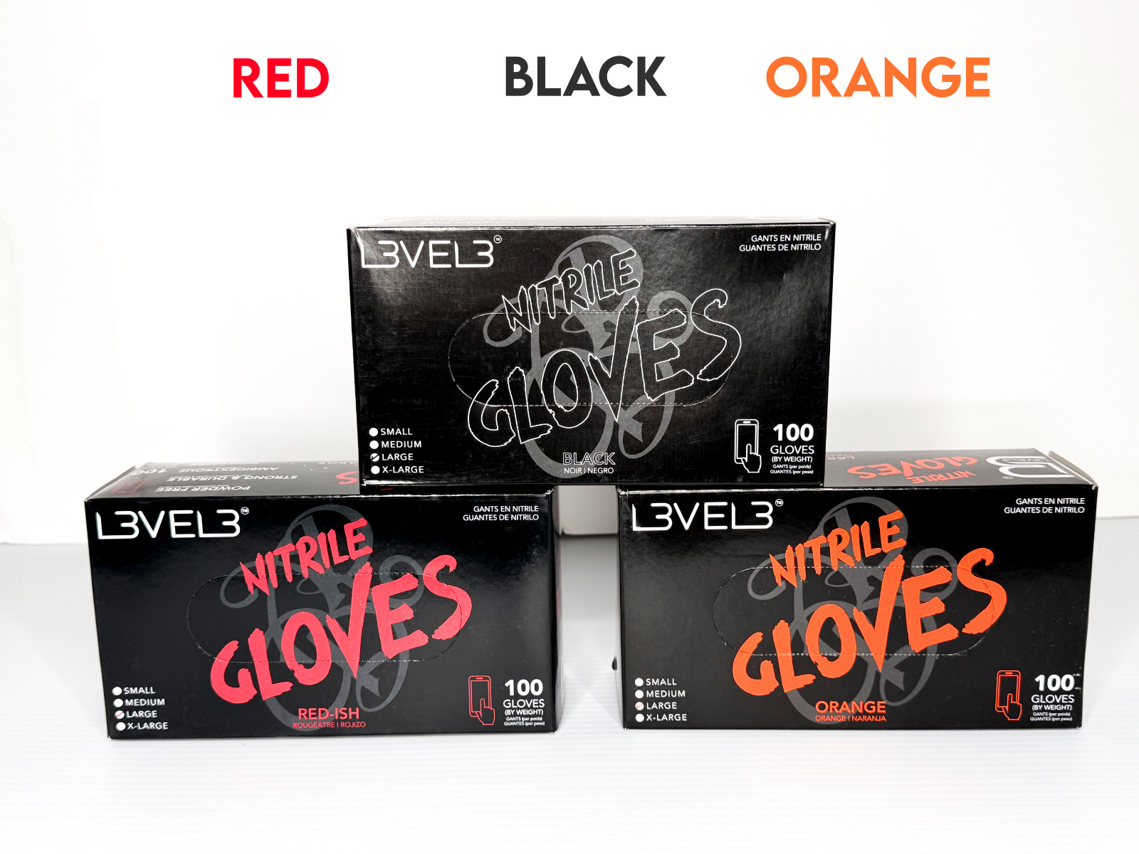 Level 3 Nitrile Gloves Large 300 Count Black Red Orange 3 Box Lot New