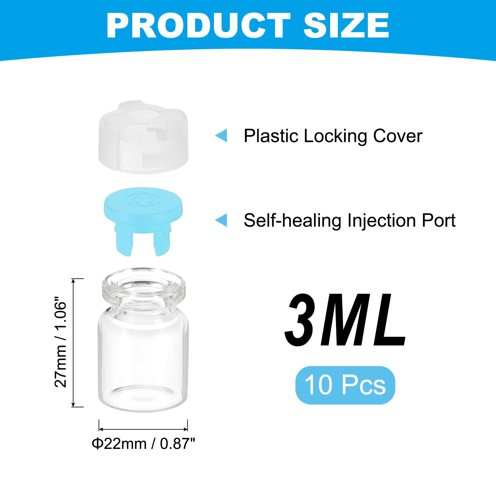 3ml Clear Glass Sample Vials, 10Pcs Small Liquid Bottles, Blue