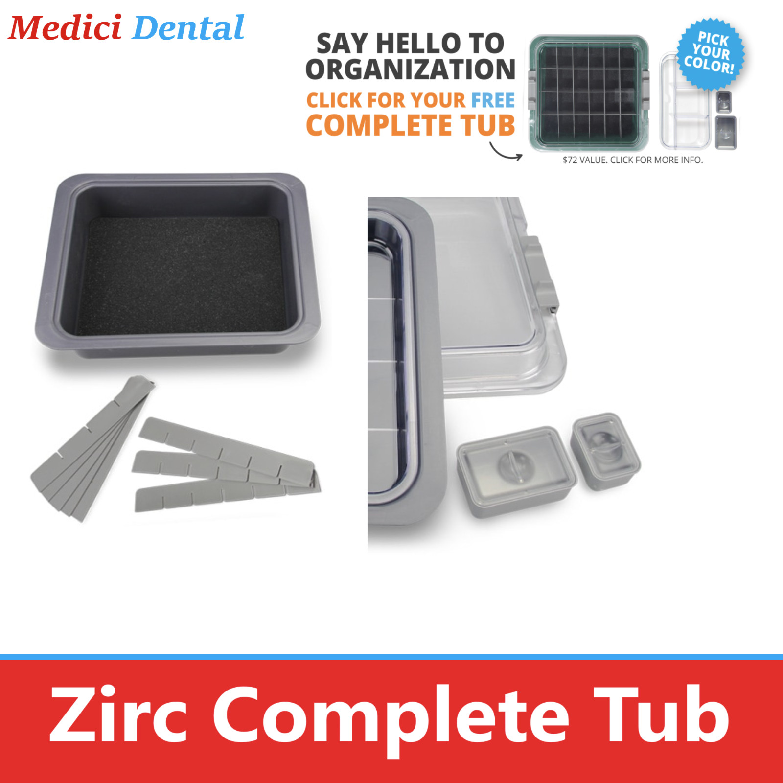 Dental Procedure Tub, Safe-Loc Tall Tub Cover, Clear, Multi-Mod Tray Racks, Zirc