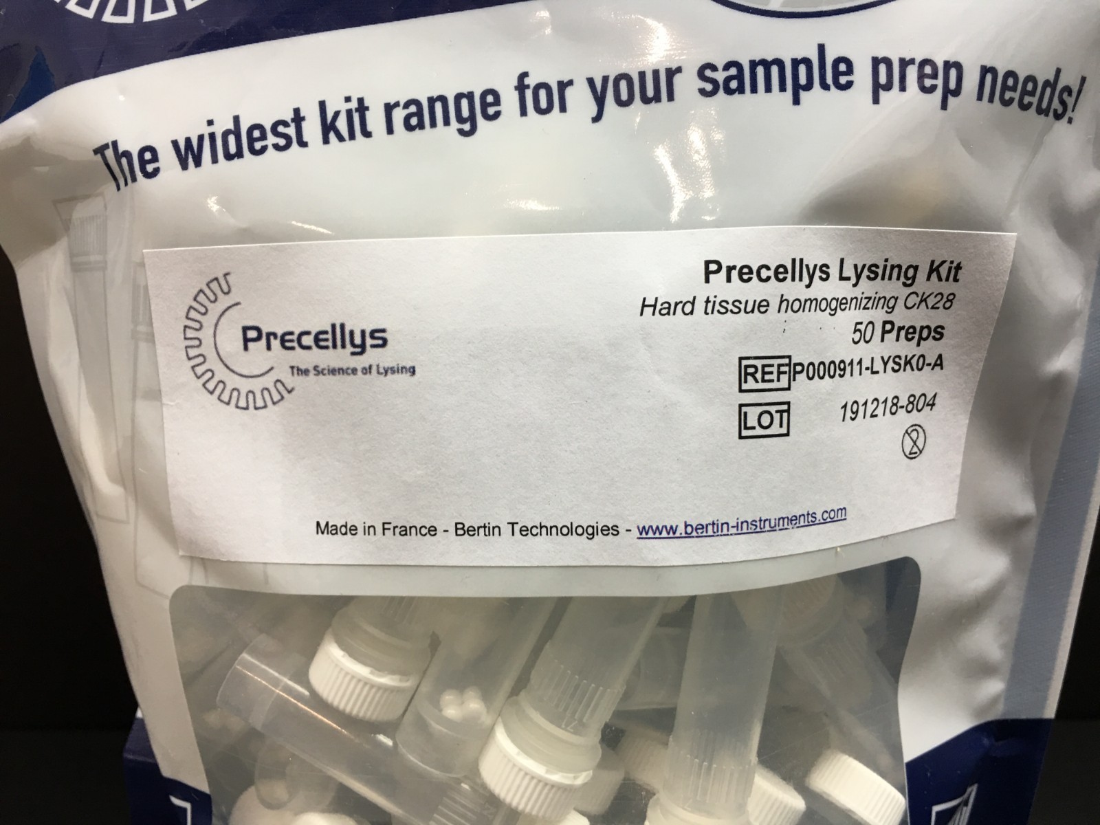 Precellys REF P000911-LYSKO-A Lysing Kit Hard Tissue Homogenizing CK28 50 Preps