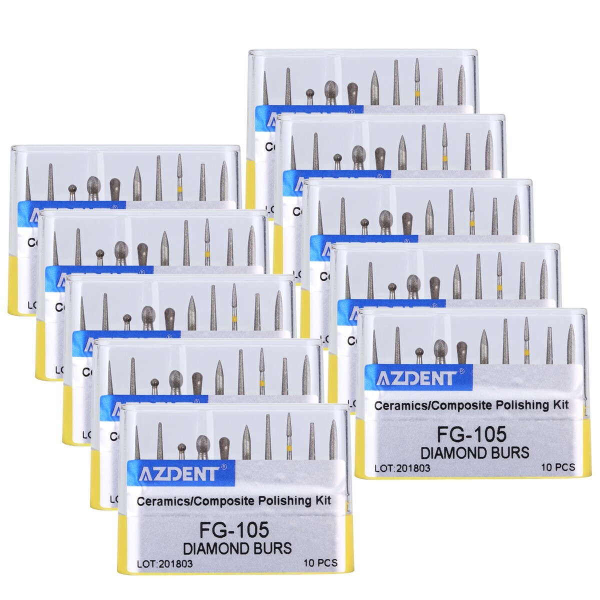 10pc Dental Diamond Burs FG-105 Composite Polishing Kit for High Speed Handpiece