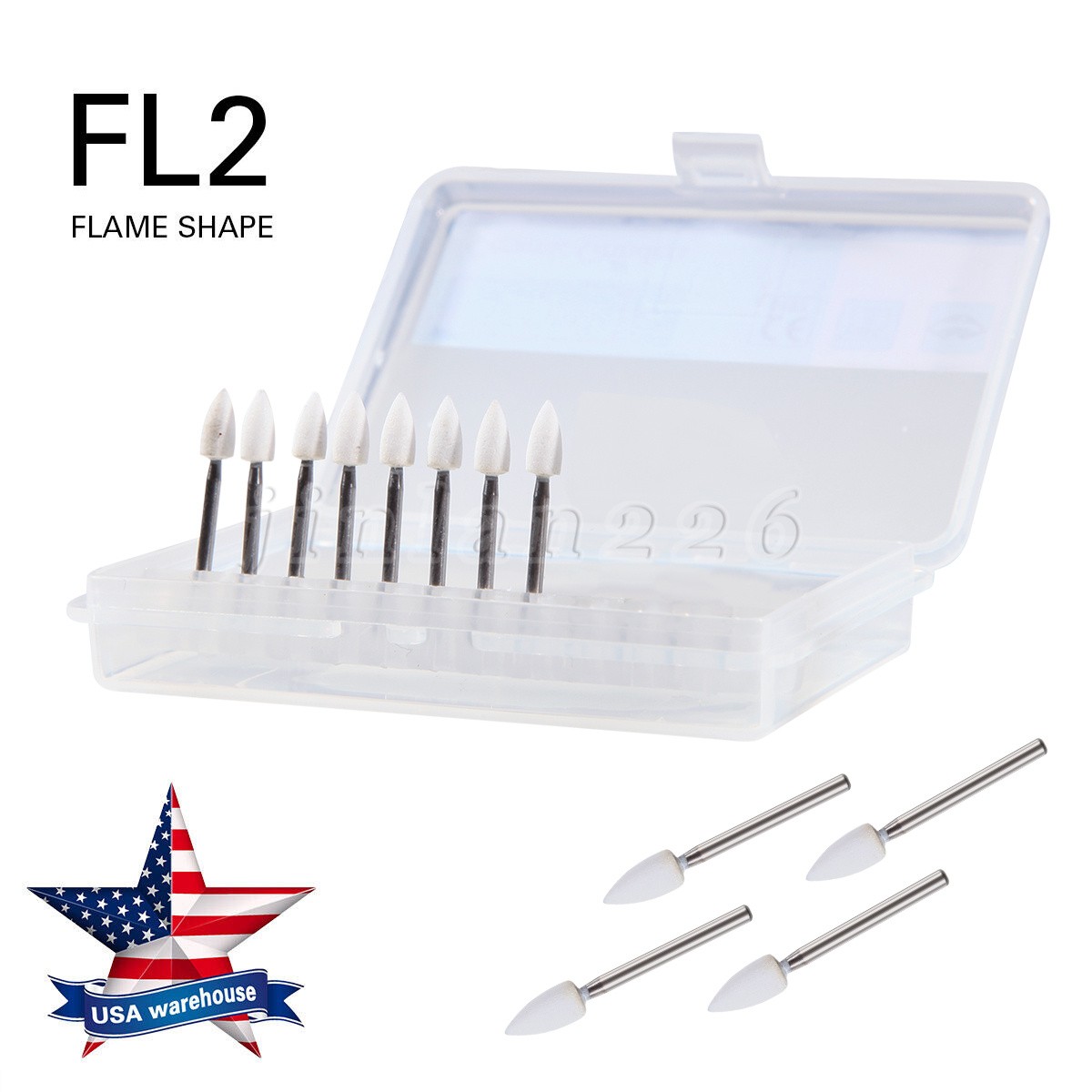 Dental White Polishing Stones – Flame FL2 FG – Arkansas Stone – Meta – 12 pieces