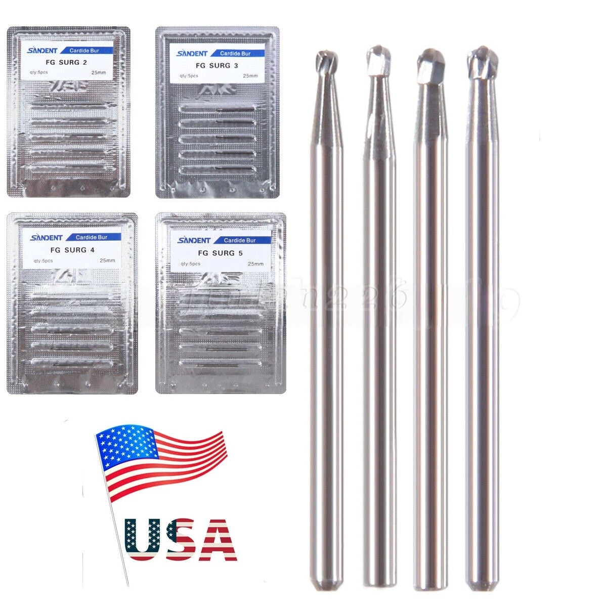 Dental Surgical Round Burs 2 4 6 8 FG SURG Long 25mm Carbide Bur High Speed