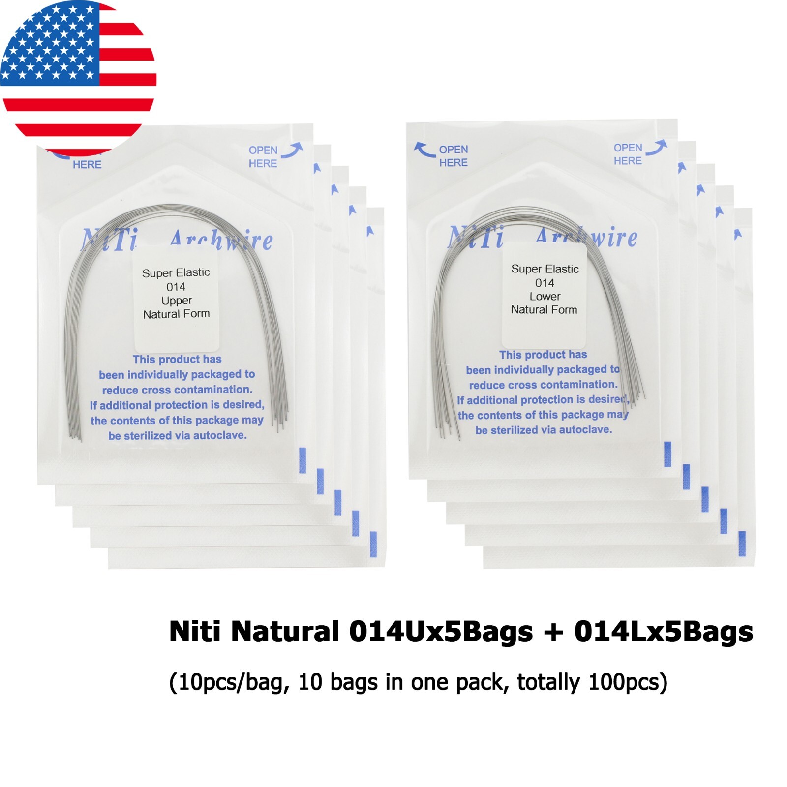 100PCS Dental Orthodontic Niti Arch Wire Rectangular Round Natural Upper Lower