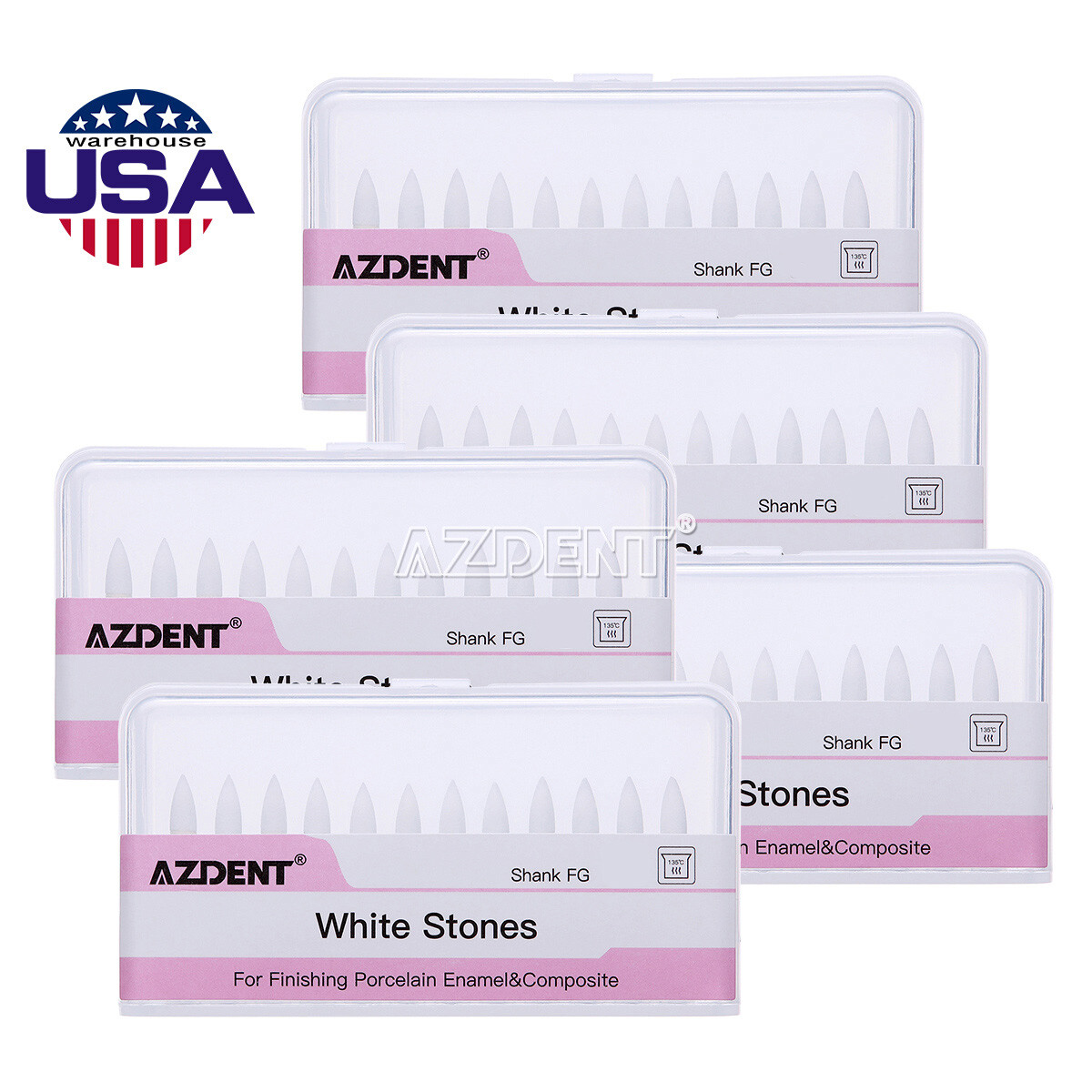 AZDENT Dental White Stone Polishing Burs FG Flame Mounted Abrasion Point Burs