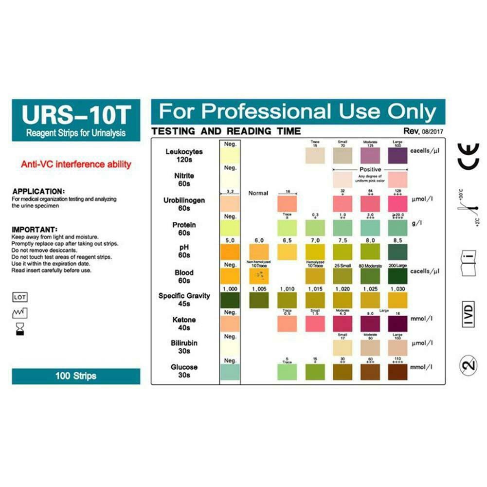 100pcs/Box Precise Urine Dipstick 10 Parameter Urinalysis Reagent Test Strips