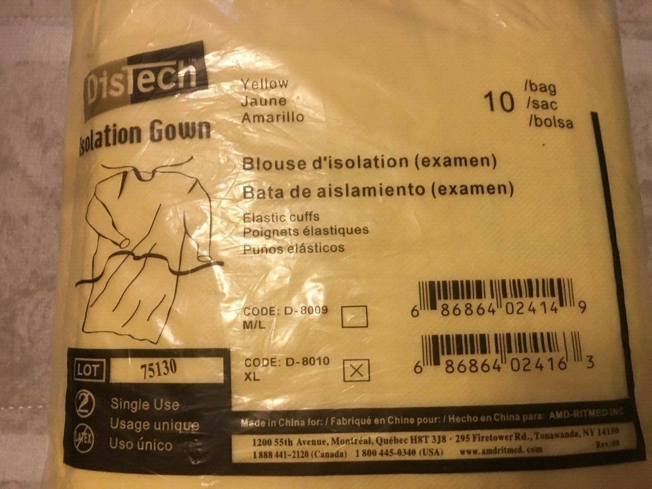 BRAND NEW DISTECH D8010-XL, AMD-RITMED ASSURE WEAR ISOLATION GOWN Pack of 10