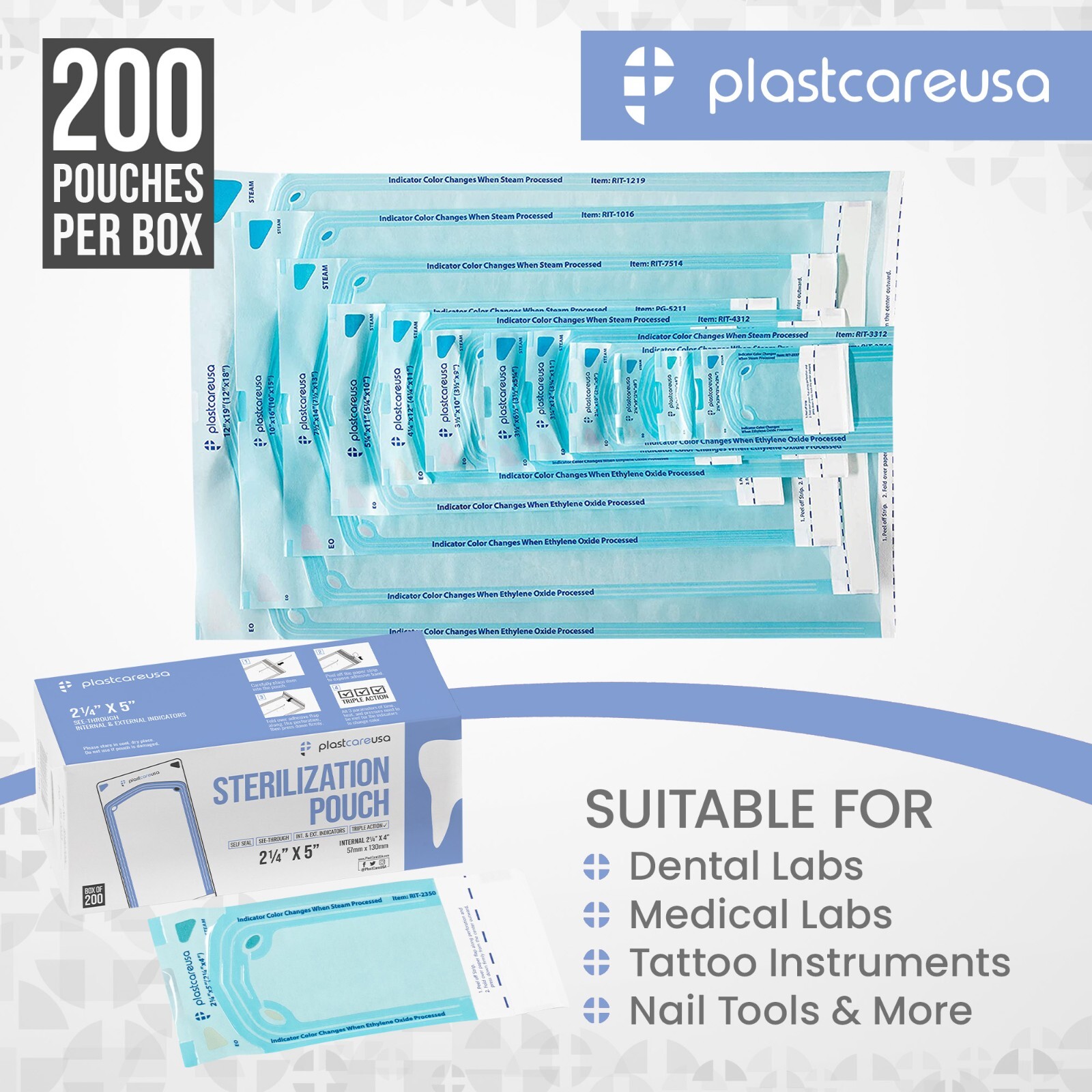 2.25″ x 4″ Self-Sealing Sterilization Pouches for Autoclave (1 Box of 200)