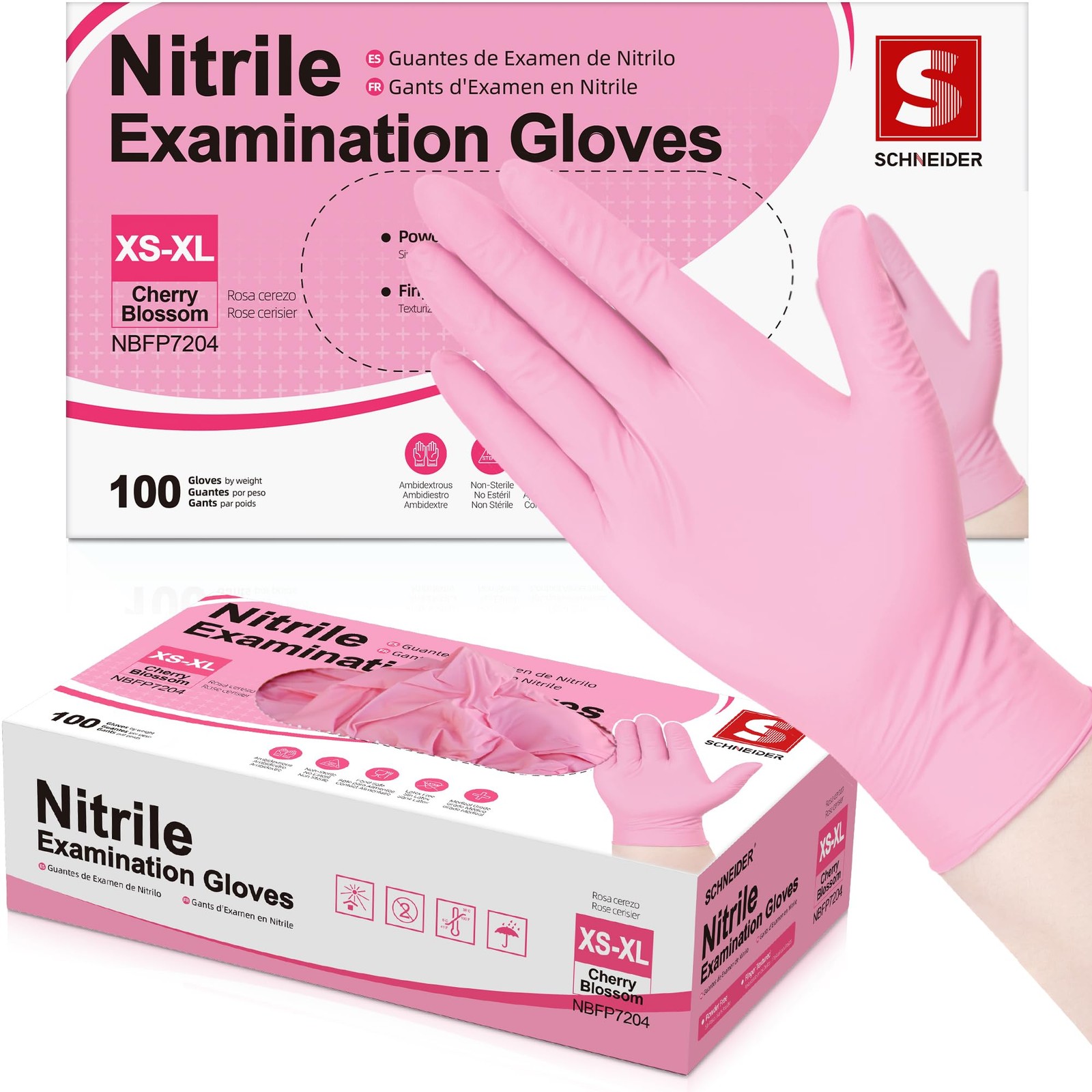 Schneider Nitrile Exam Gloves, 4-mil Medical Gloves Small, Cherry Blossom