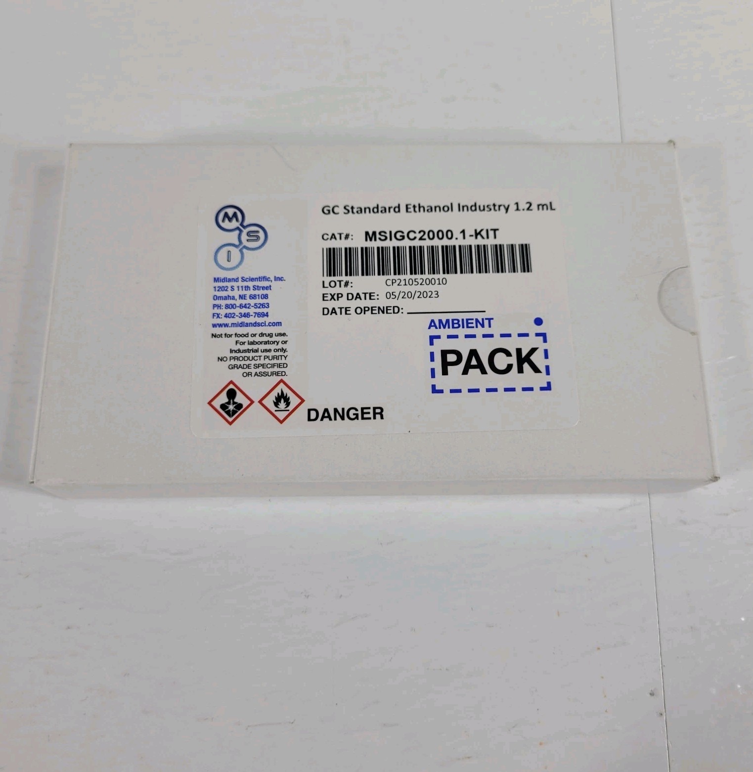Expired 3 Count MSI GC Standard Ethanol Industry 1.2 mL MSIGC2000. 1-Kit