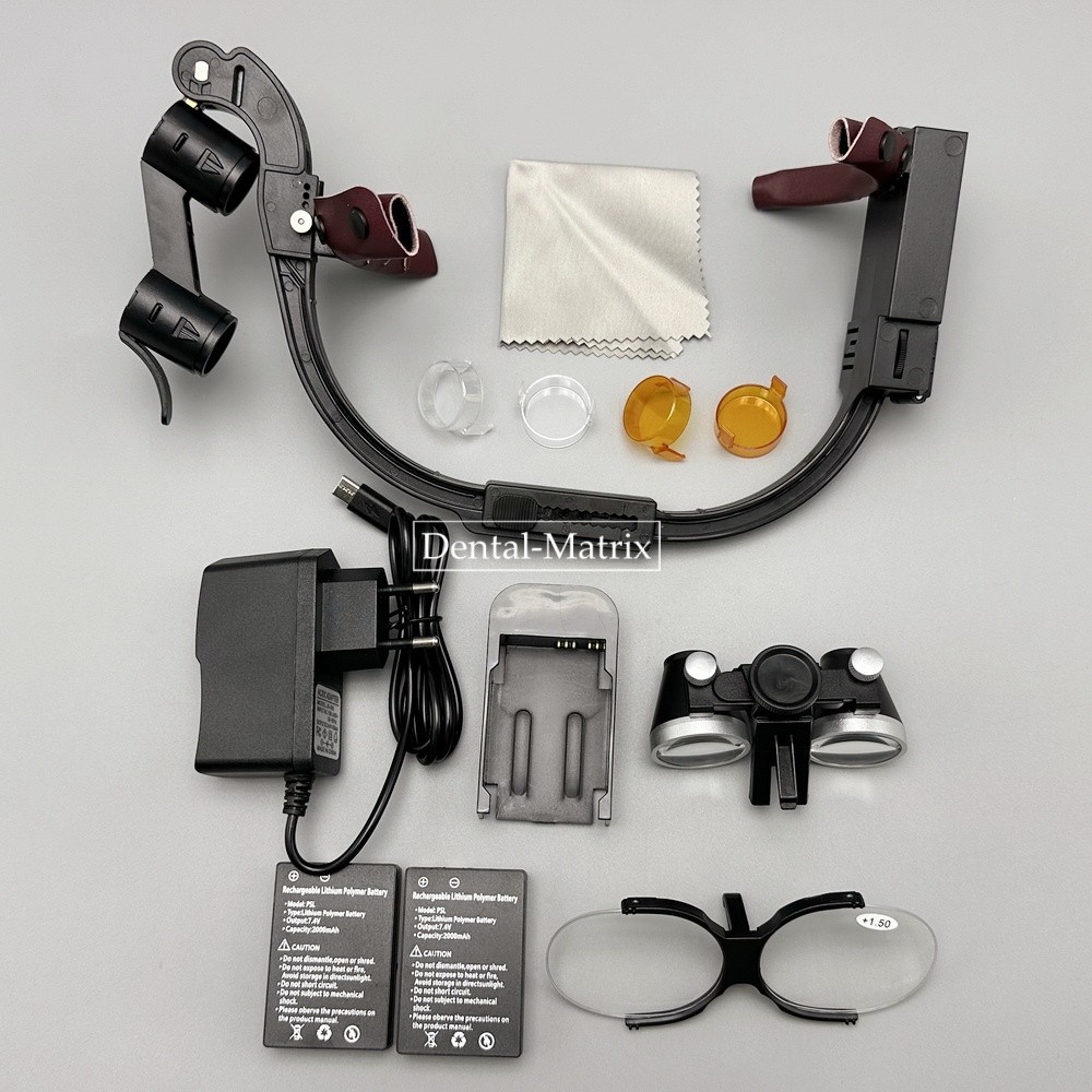 3.5x Dental Surgical Binocular Loupes Headband Magnifier LED Headlight 5W US/EU