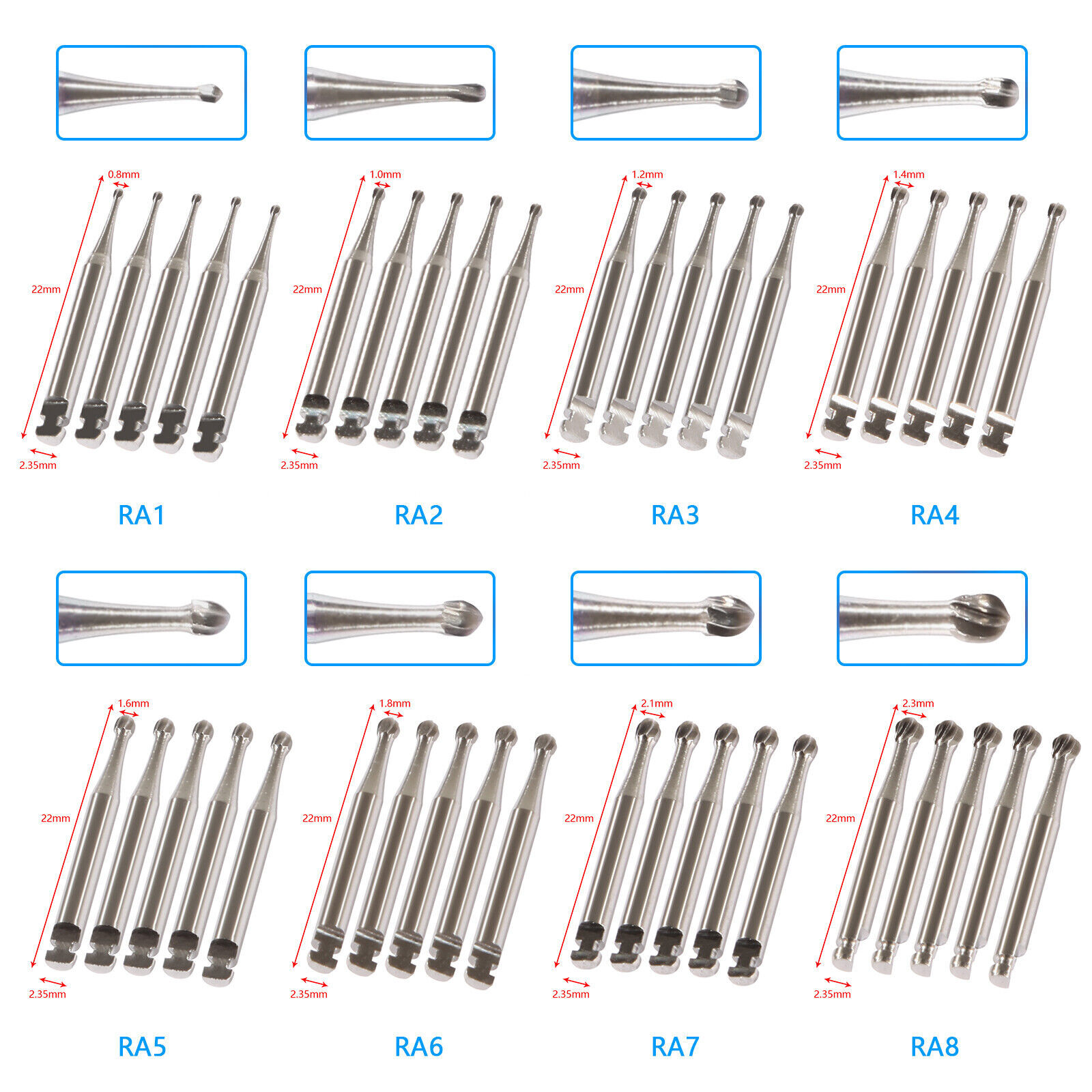 Round Carbide Bur for Slow Speed Latch RA1-8 Taper Fissure Dental