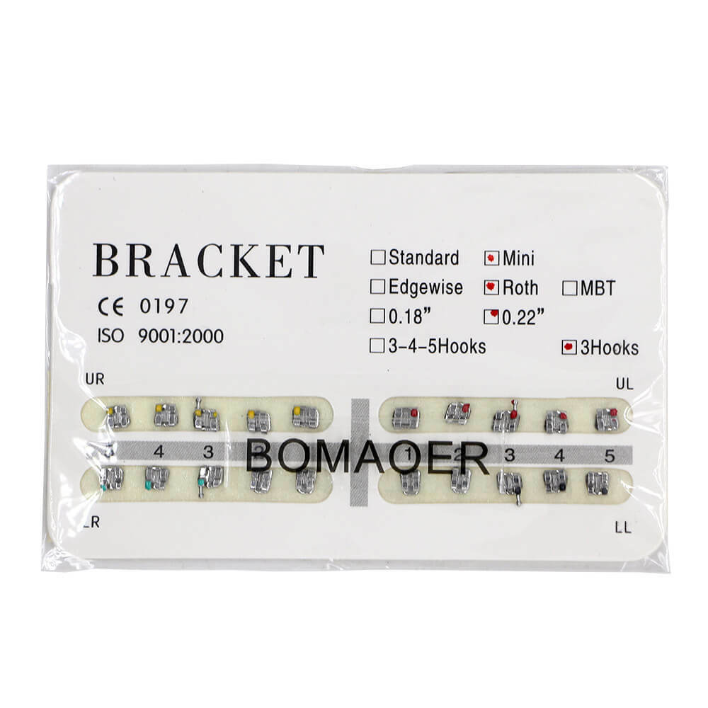 10x Dental Orthodontic Metal Brackets, Roth .022 Slot w/ 3 Hooks, 20pcs per Kit