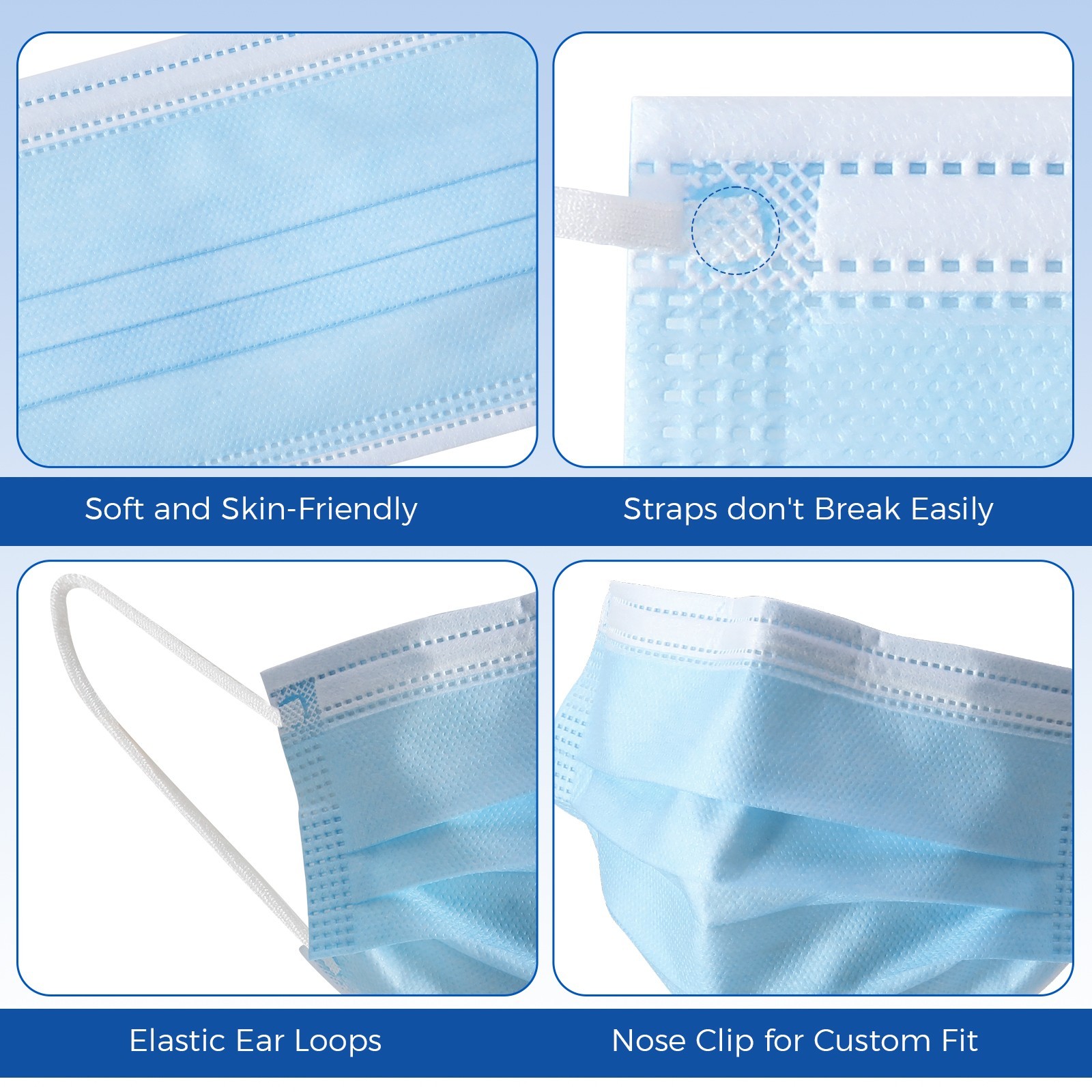 JMU Disposable Medical Face Masks, 4-Ply ASTM Level 3 Ear-Loop Face Masks 50pcs