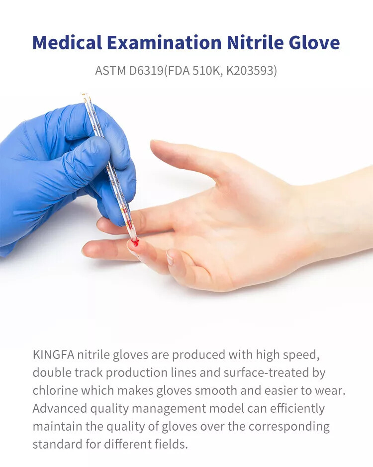 KINGFA Blue Nitrile Gloves 4 Mil Sm NEW Powder Free 100ct ASTM D6319-19