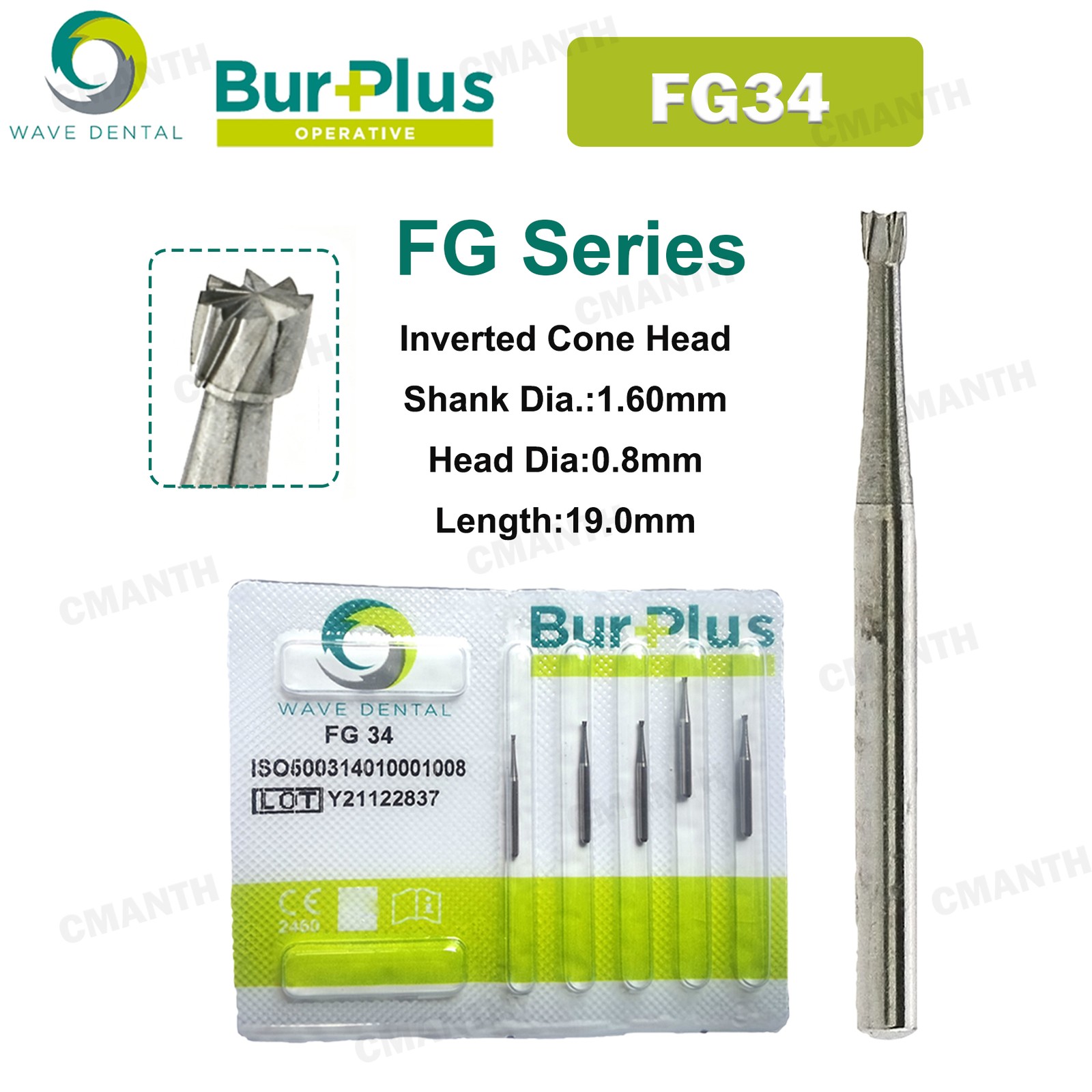WAVE Dental Bur Tungsten Carbide Bur Inverted Cone Head Handpiece FG High Speed
