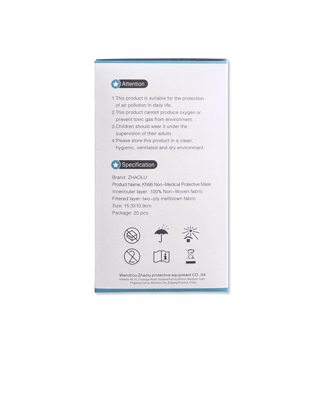 Face Mask KN95 ZHAOIU 20 Pack