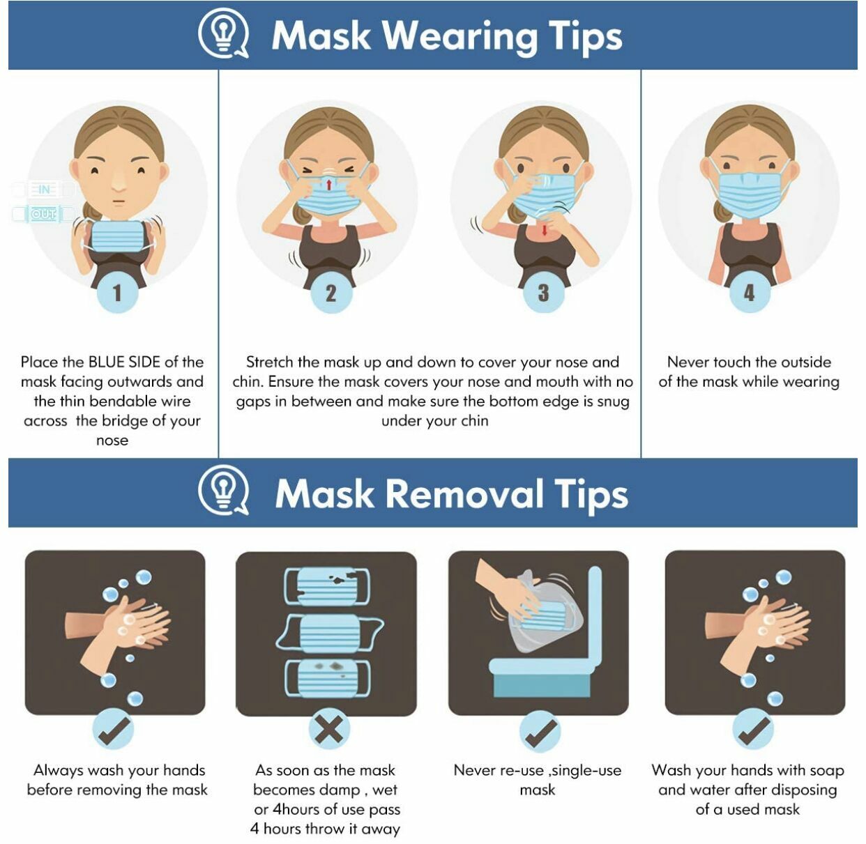 50/100 PCS Black/Blu Face Mask Mouth & Nose Protector Respirator Masks US Seller