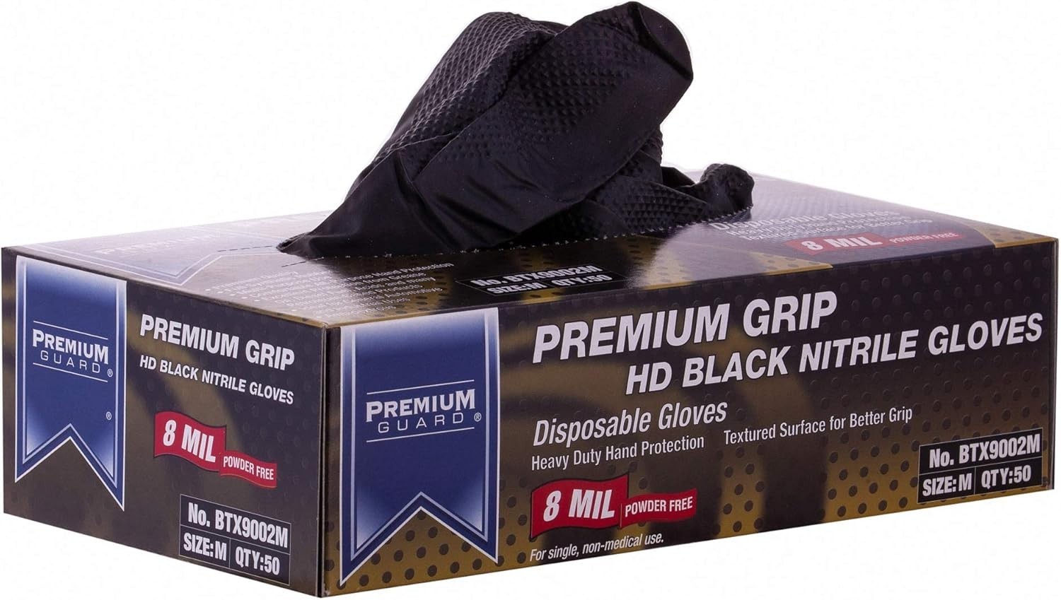 Case of 500 Gloves – Premium Grip MEDIUM HD Black Nitrile Gloves 50/Box