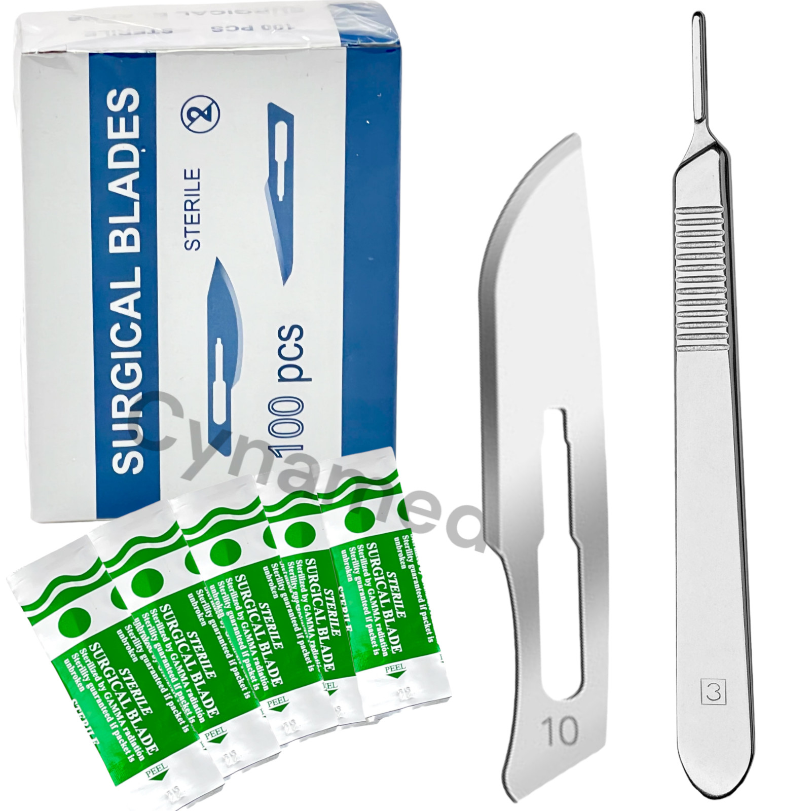 100 Sterile Surgical Blades with FREE Scalpel Knife Handle Medical Dental Tools