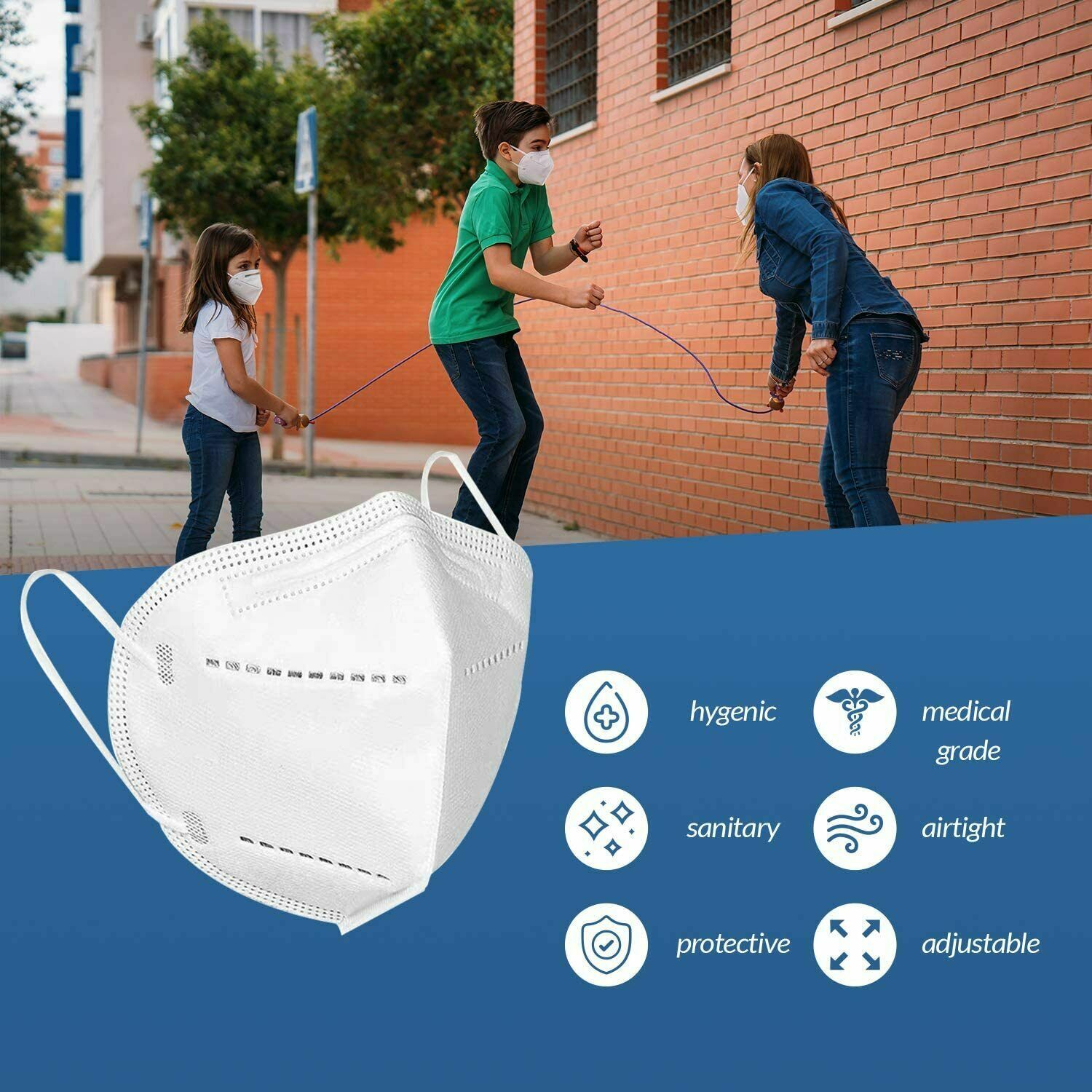 White KN95 Protective 5 Layer Face Mask BFE 95% Disposable KN95 Mask