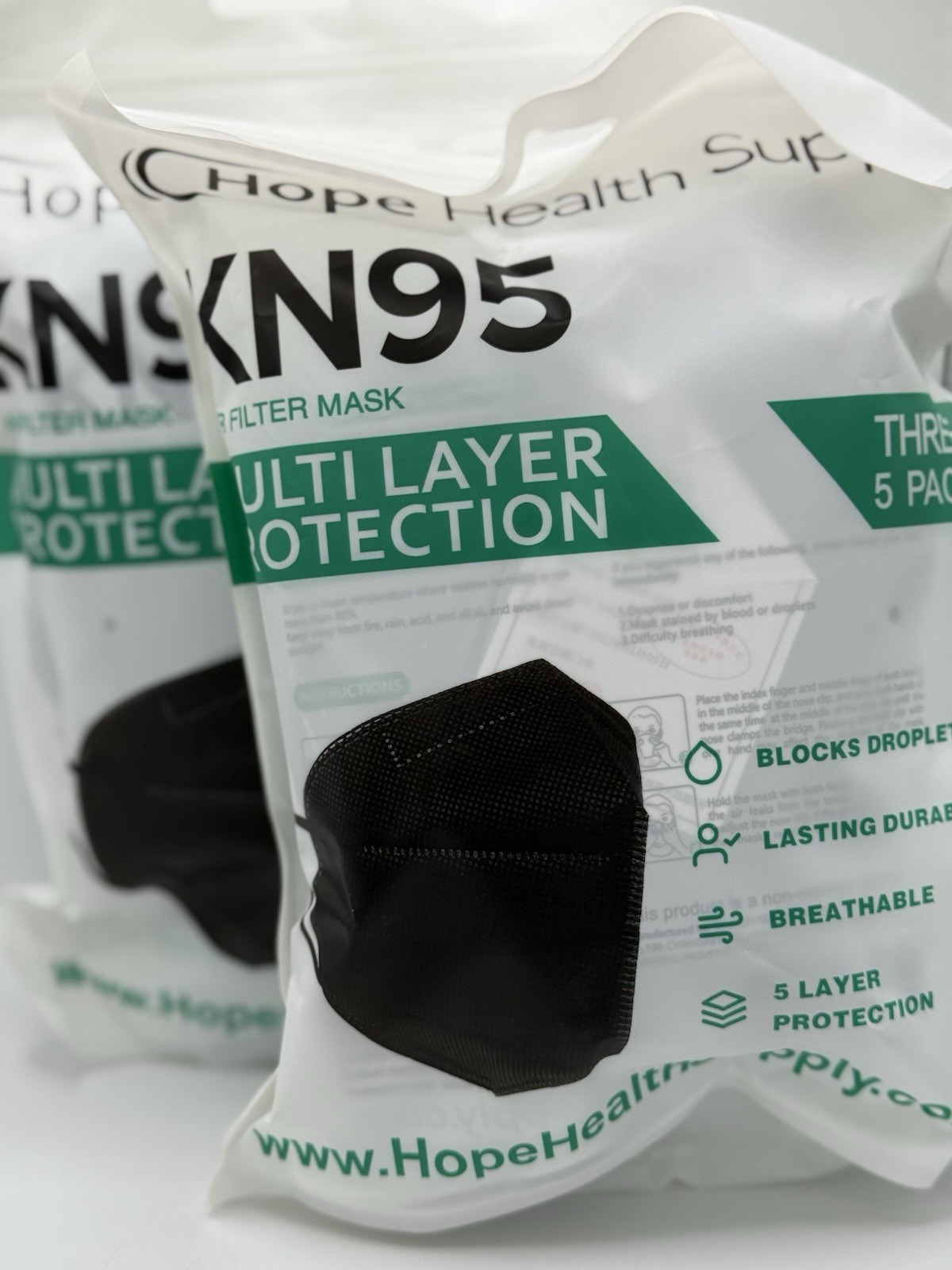 Hope Health Supply KN95 Multi Layer Protection Masks Black New