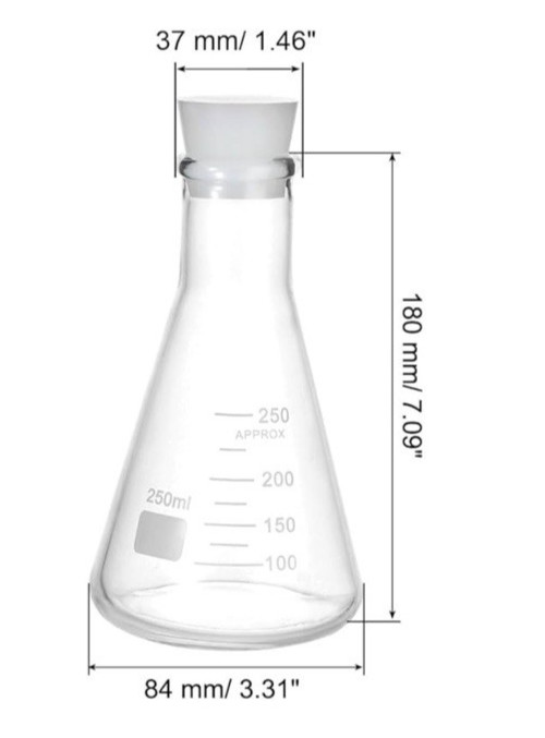 250ml 8.5oz Narrow Mouth Glass Erlenmeyer Flask with Printed Graduation