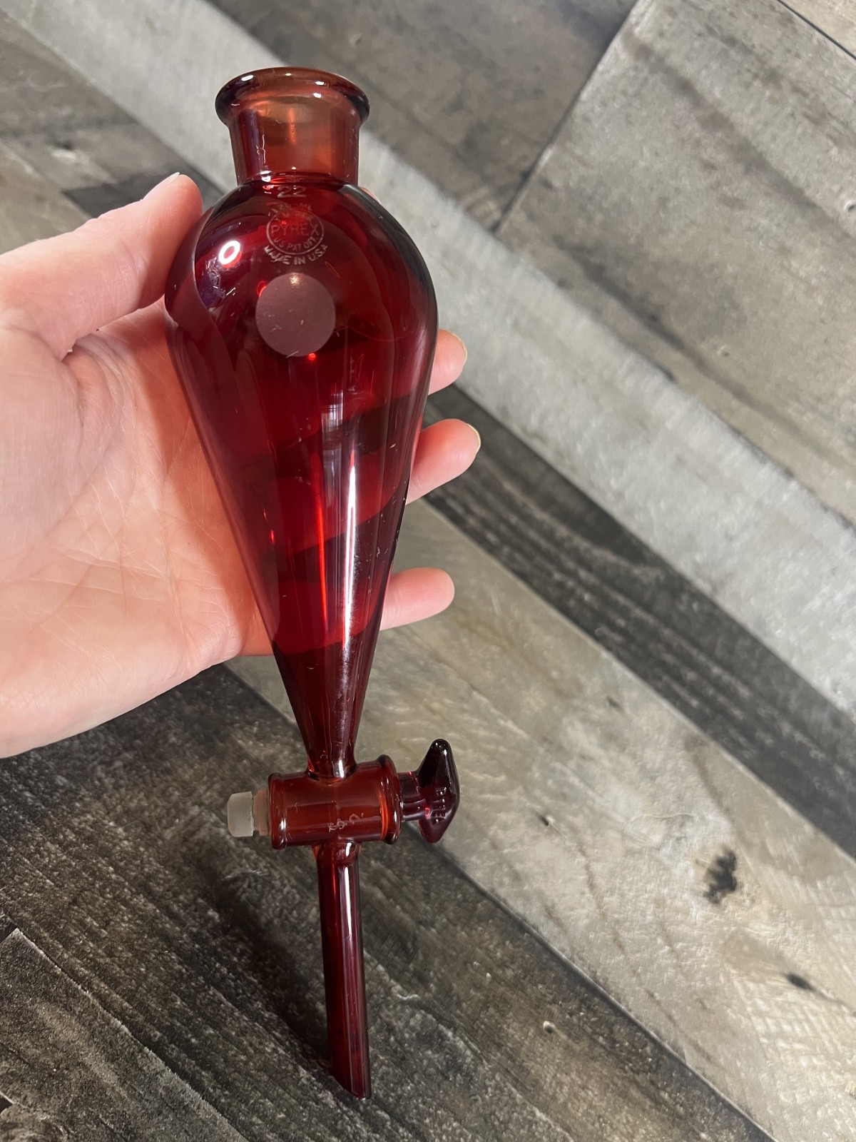 Vintage PYREX Ruby Red Squibb Seperatory Funnel-125ml-Rare Colored Lab Glass