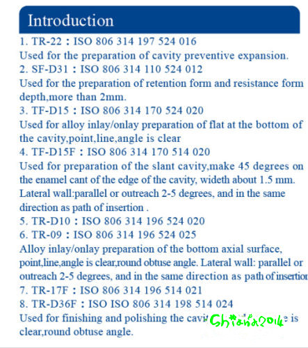 Dental Preparation burs Porcelain Alloy Inlay and onlay 8PCS/KIT FG0908D