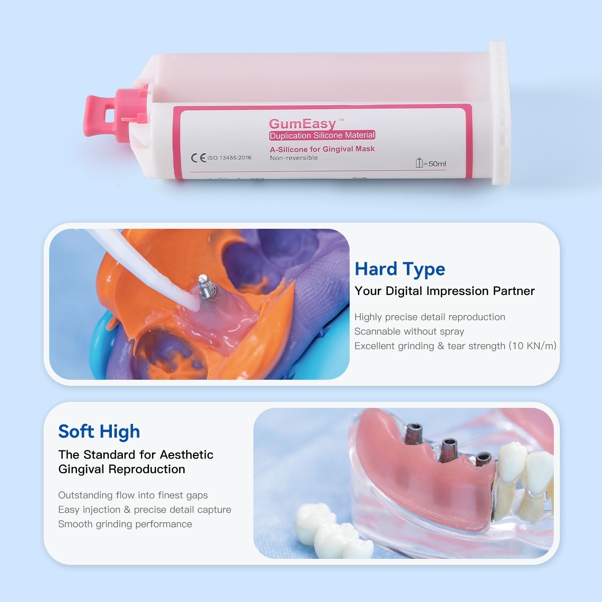 Dental Impression A-Silicone Pink for Gingival Mask Hard/Soft Regular/Soft High