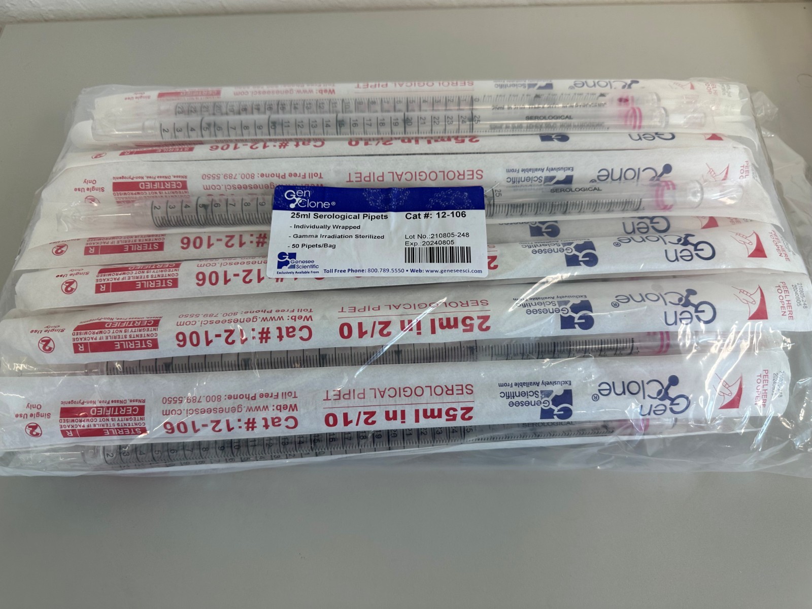 Serological Pipette 25mL (50/pack) Cell Culture Individual Wrap