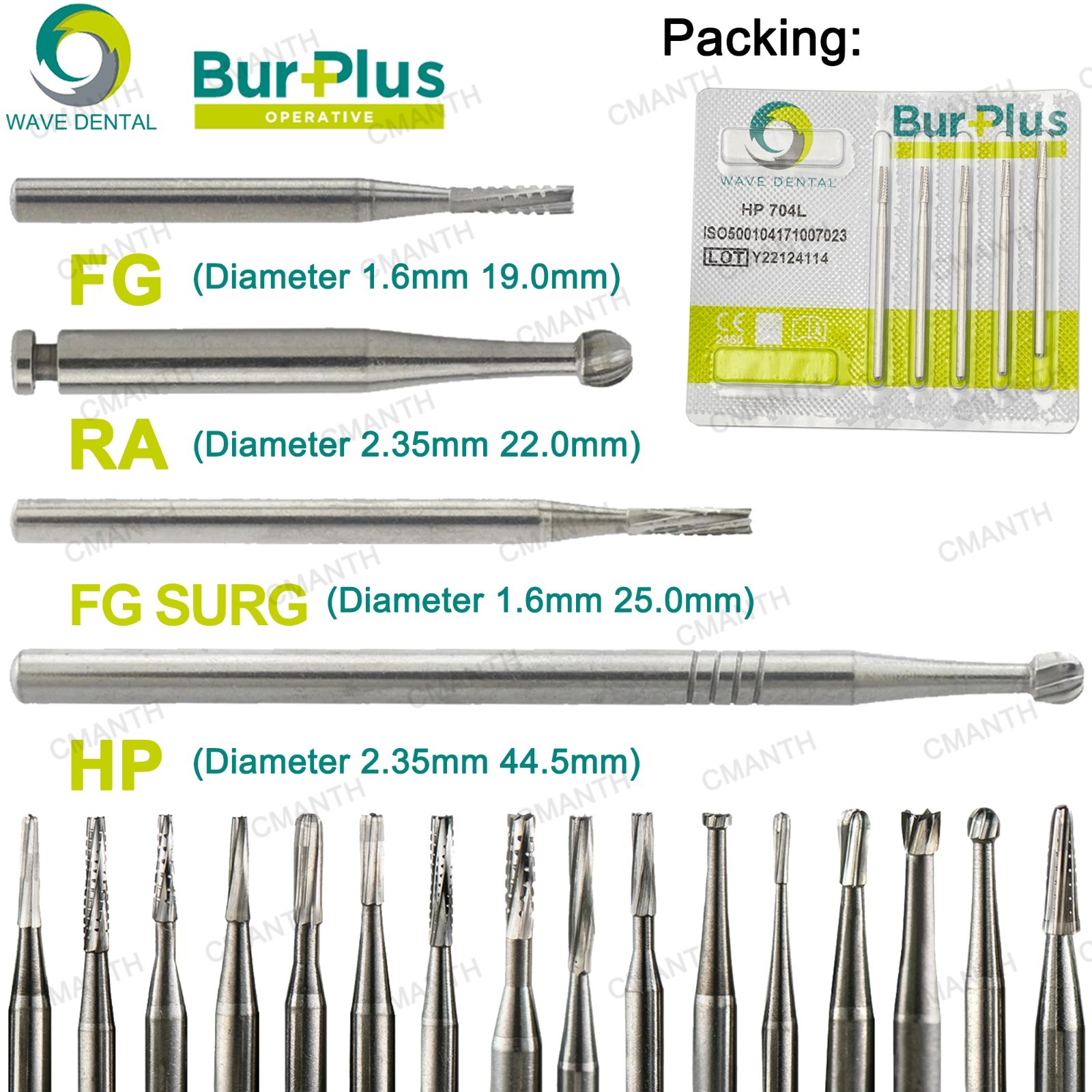 WAVE Dental Carbide Burs HP Surgical Burs Round For Straight Handpiece HP 2 4 8