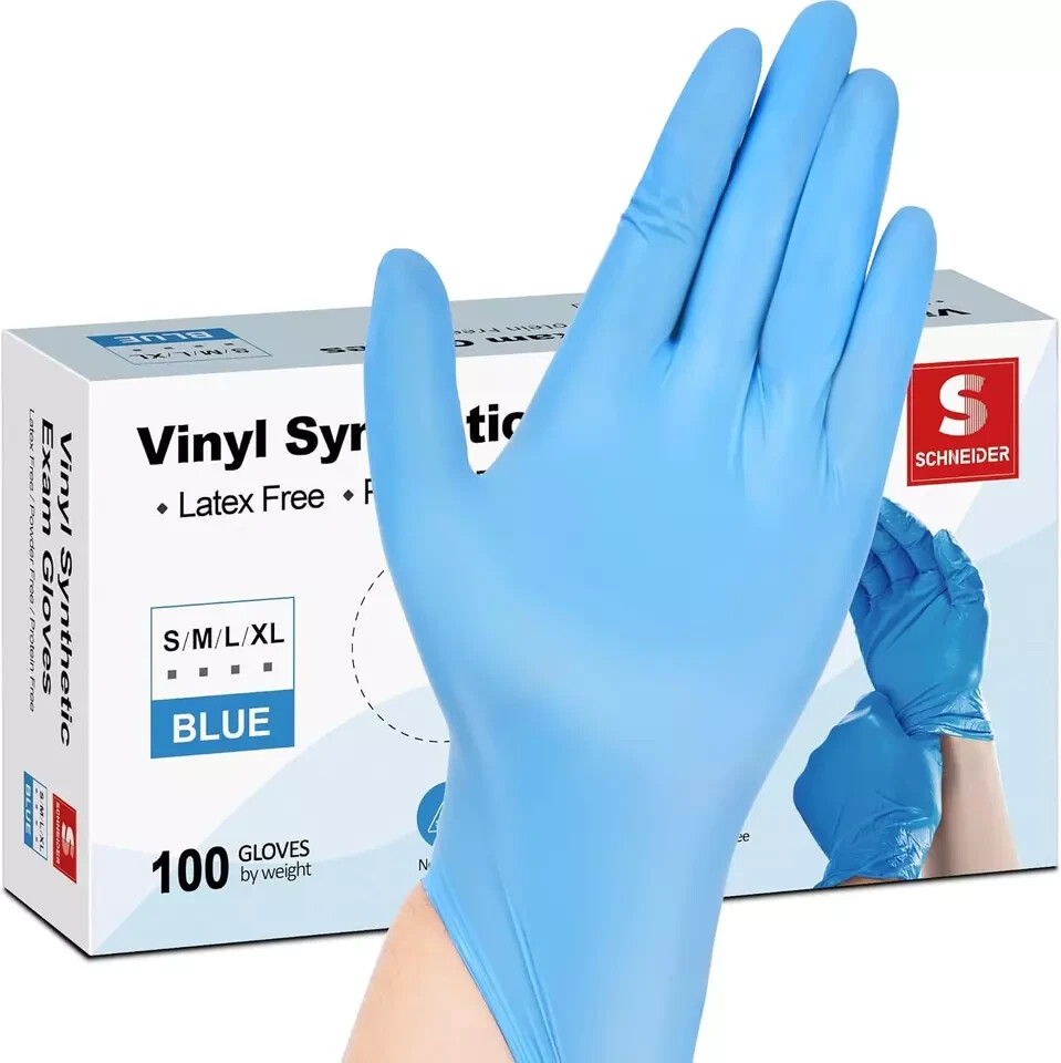 Schneider Vinyl Synthetic Exam Gloves, 4 Mil, Latex Free Disposable Gloves for M