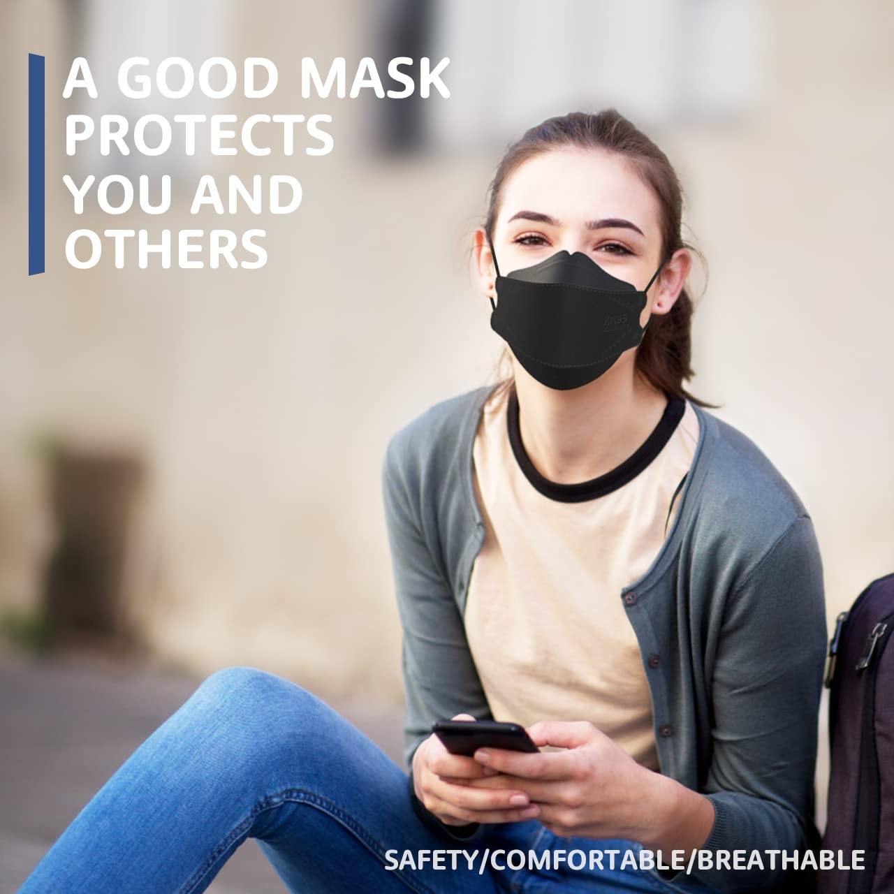 Lightweight KN95 Face Masks 100 Pack Skin Friendly Black for Everyday Protection