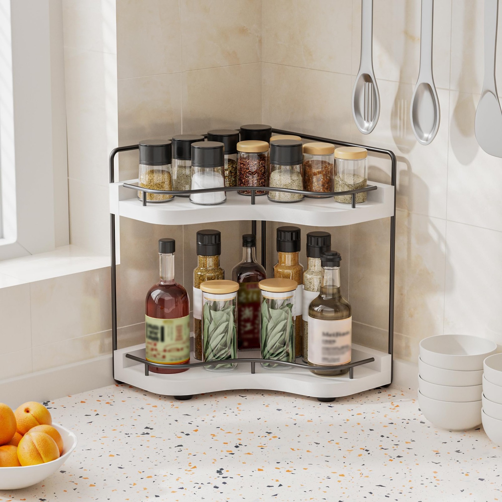 Aollewoiti 2-Tier Corner Bathroom Counter Organizer with Embedded Screw Holes, S