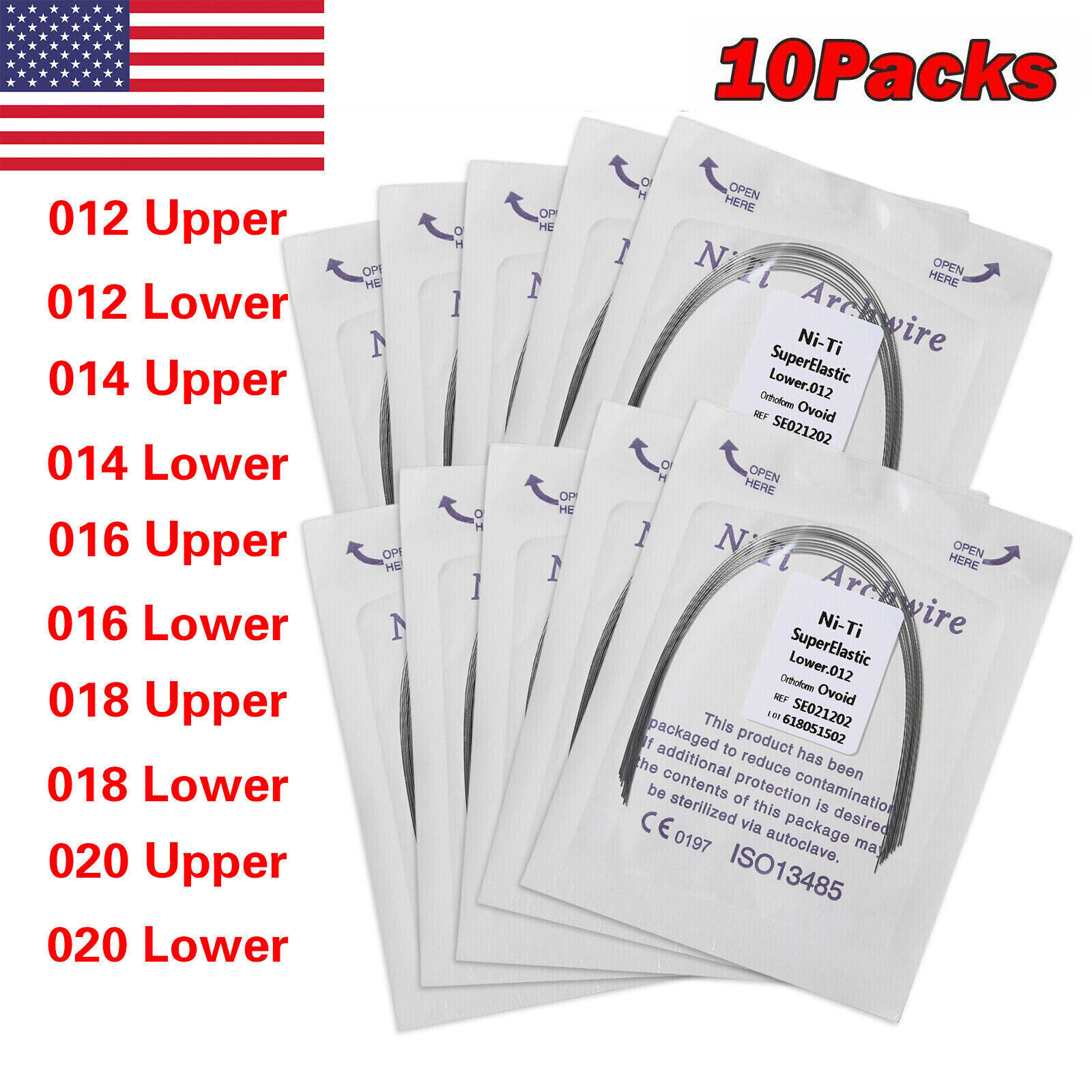 100pcs 10packs Dental Orthodontic Super Elastic Niti Arch Wire Round Ovoid Form