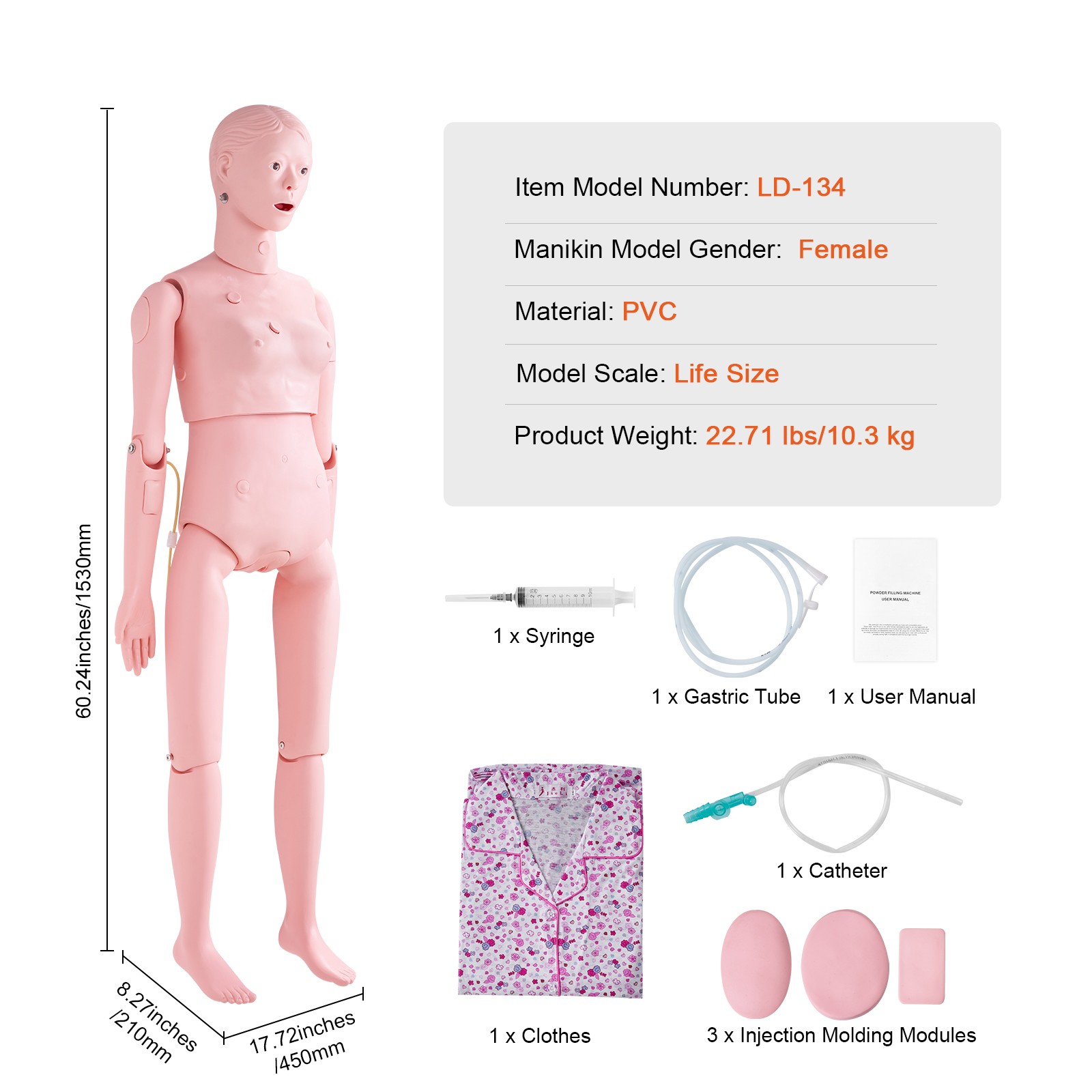 VEVOR Female Manikin Model Anatomical Nursing Training Patient Care Practice