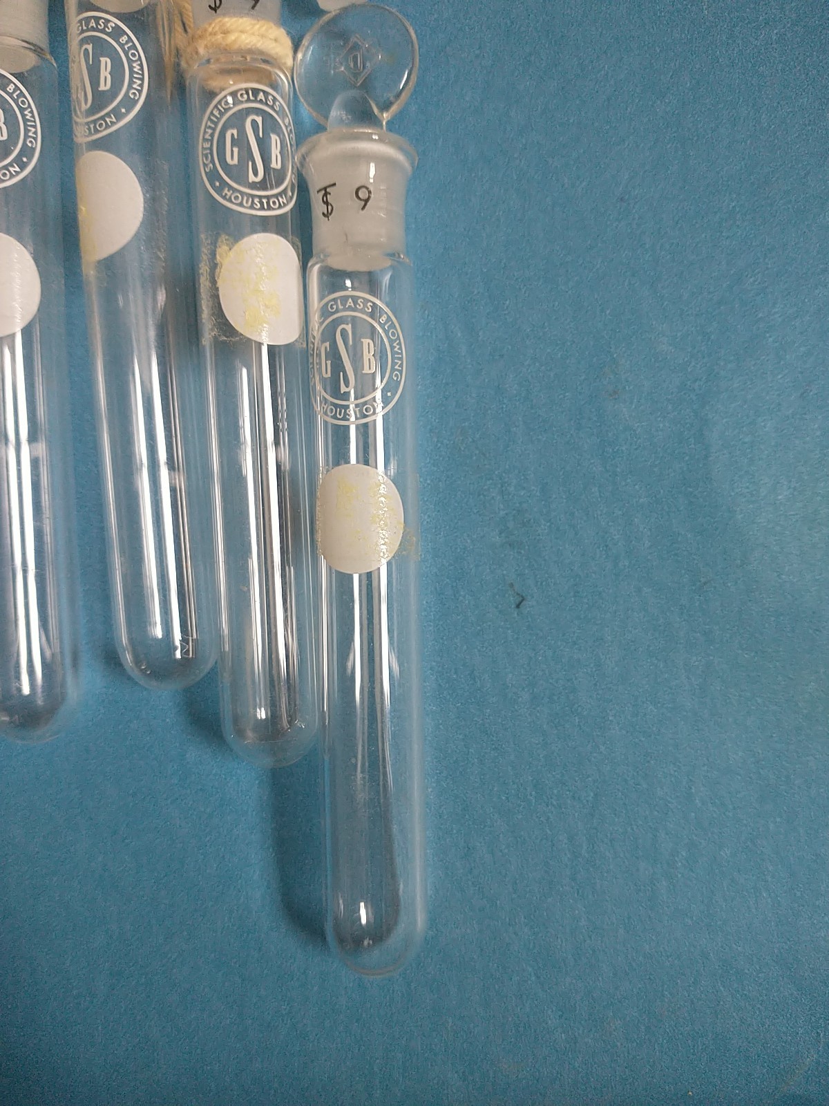 6 Vtg Antique Small STOPPERED Test Tubes 13x100mm Scientific Glass Blowing Co OS
