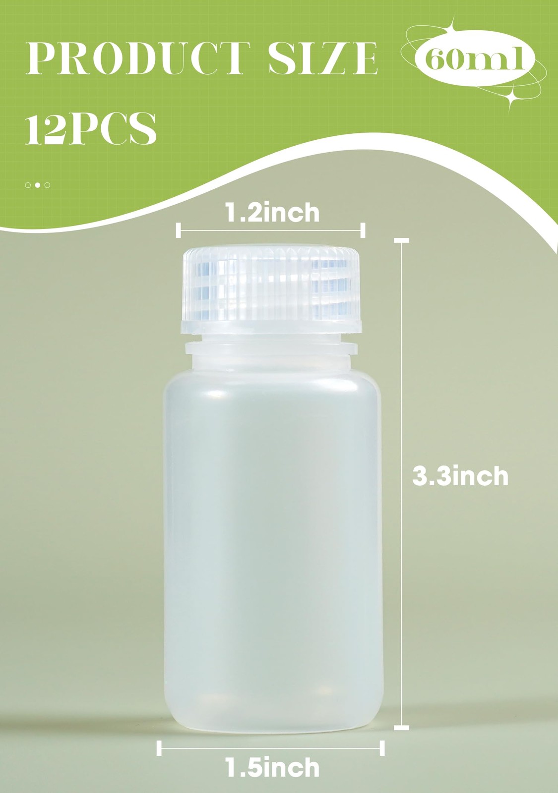 JIBENGAO 2 oz Sample Bottles Wide Mouth Plastic 60ML-12PCS, White